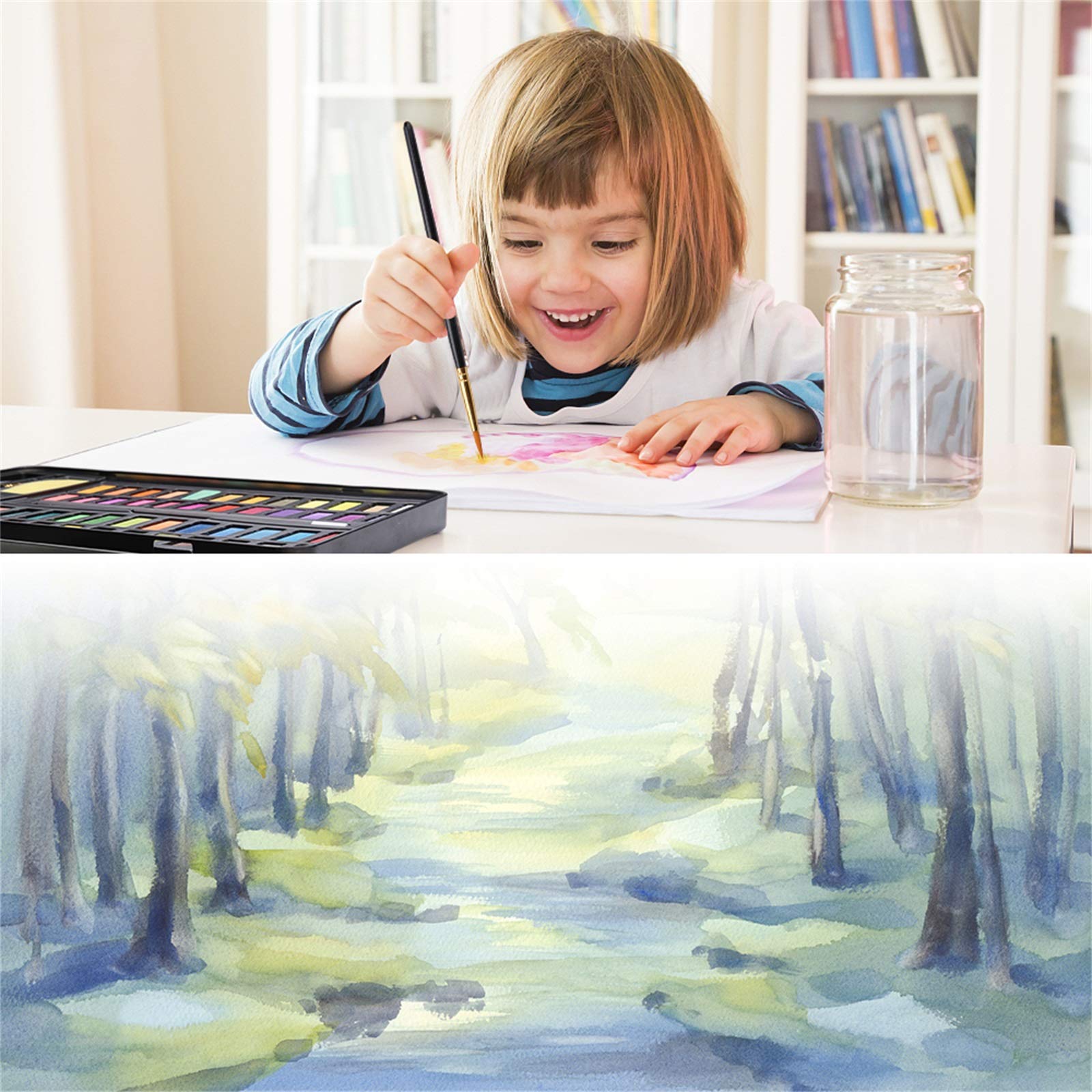 Acquerello, set di pittura acquerello, 48 colori, scatola di acquerello, solido concentrato, perfetto per l'arte di disegno principiante, gli amanti e gli artisti professionisti