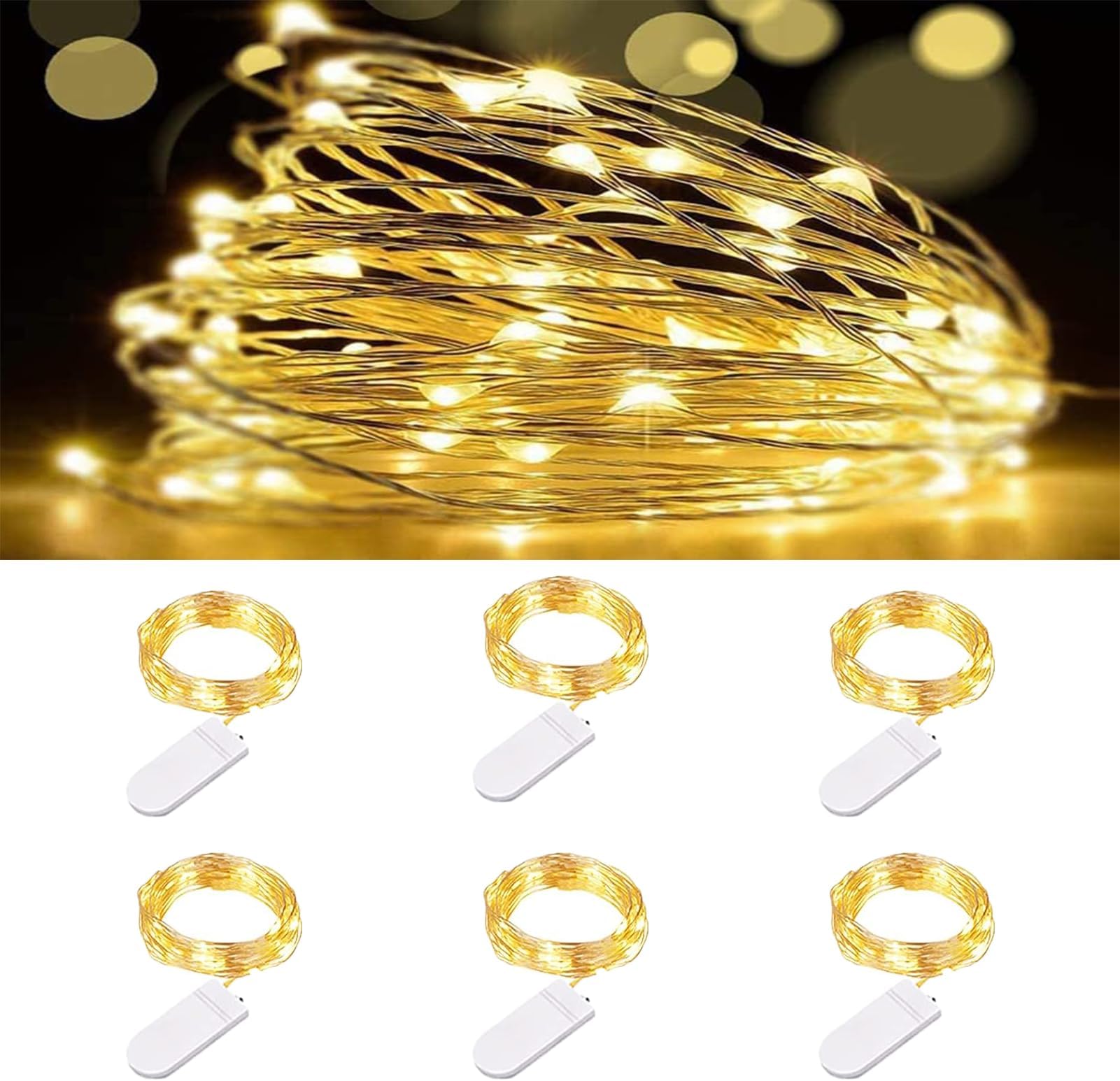 20er Led Lichterkette Mit Stecker Außen Koopower 6Stk Mini Lichterkette mit Batterie, 2M Kabel, 20er LED