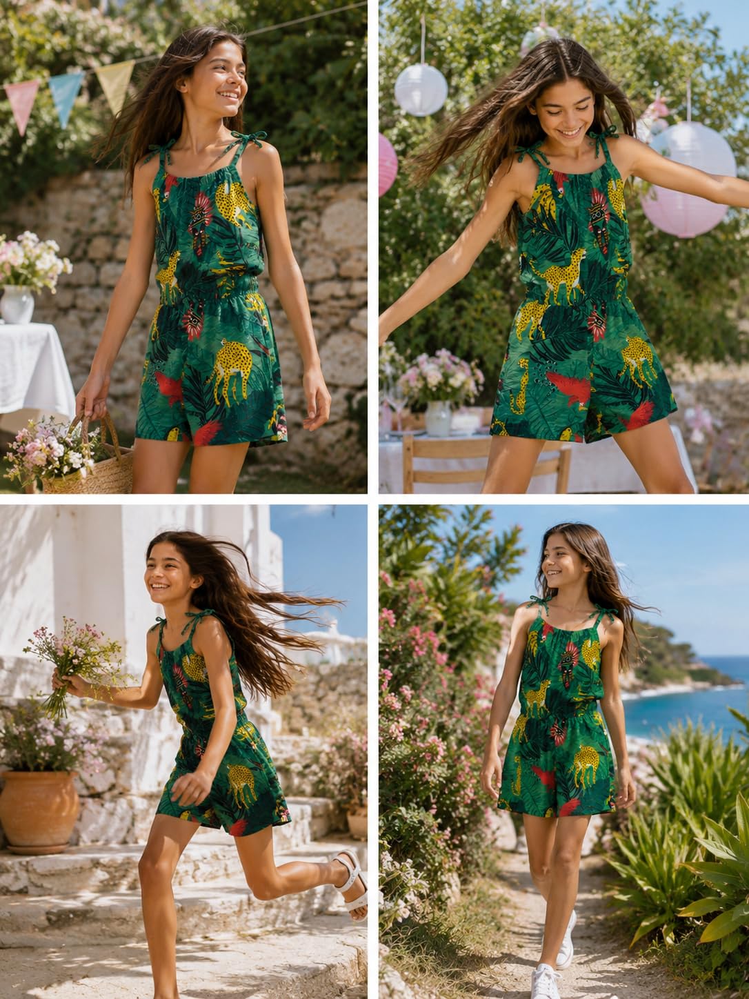 Generico Mayoral Mono Corto Niña Verano Estampado Tropical - Jumpsuit Ligero con Tirantes Ajustables - Mono Elegante Primavera Verano