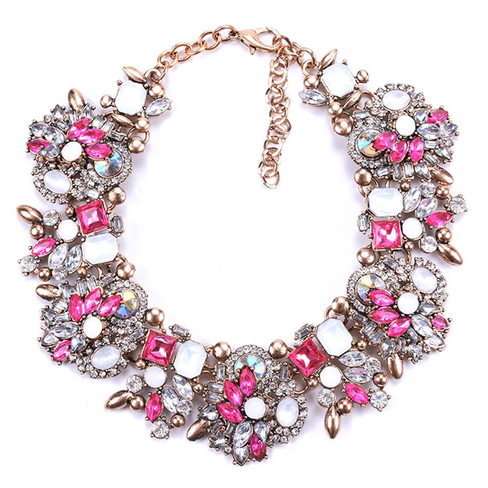 ZthreadBib Statement Necklace Colorful Glass Crystal Collar Choker Necklace for Women Fashion Accessories