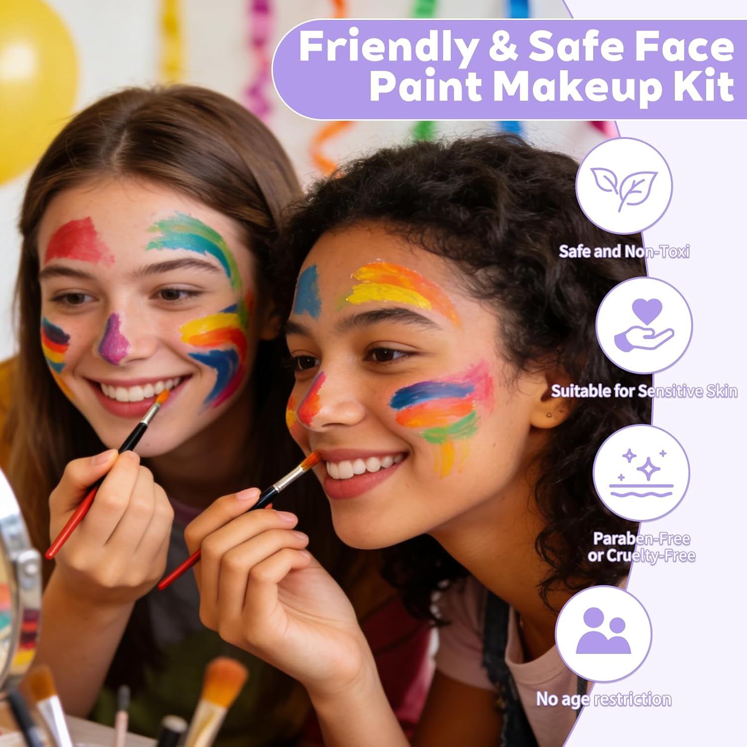 54 Color Face Painting Kit - Non-Toxic Water Based Face and Body Paint Set with Brushes, Stencils, Sponges - For Sensitive Skin, Halloween, Carnival, Birthday Parties, Festivals & Events.