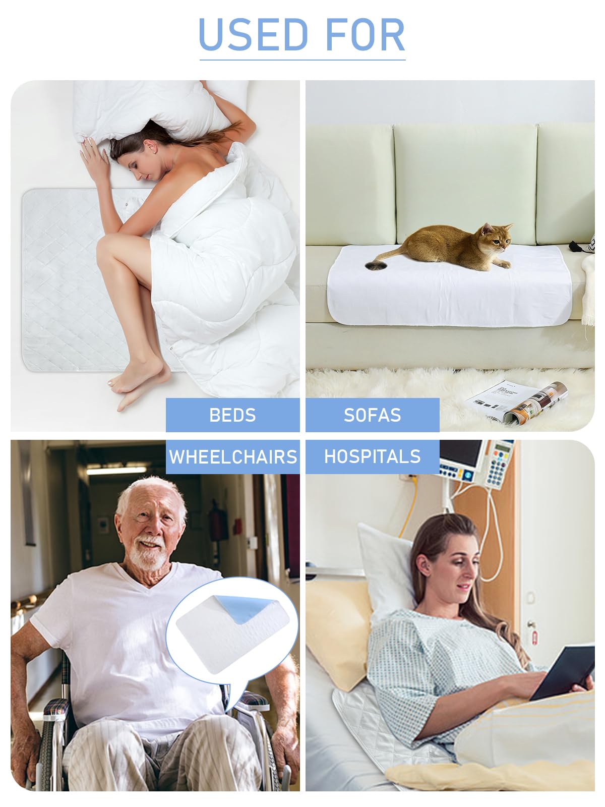 Almohadillas lavables para cama de 34 x 52 pulgadas (paquete de 2)