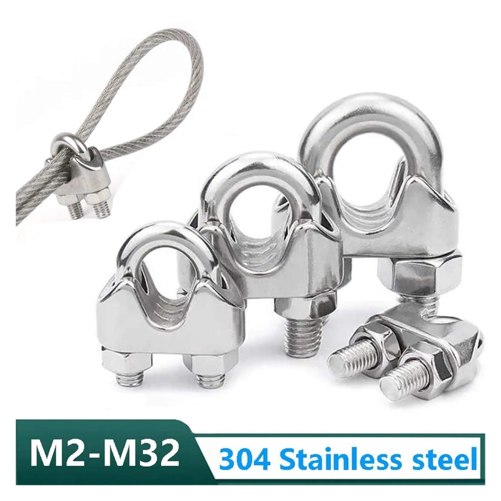 10 abrazaderas de cuerda alambre tipo U acero inoxidable 304 | Abrazaderas for cables M2-M32 Superficie texturizada antideslizante Fácil instalación manual Durable Reutilizable(M16 10Pcs)