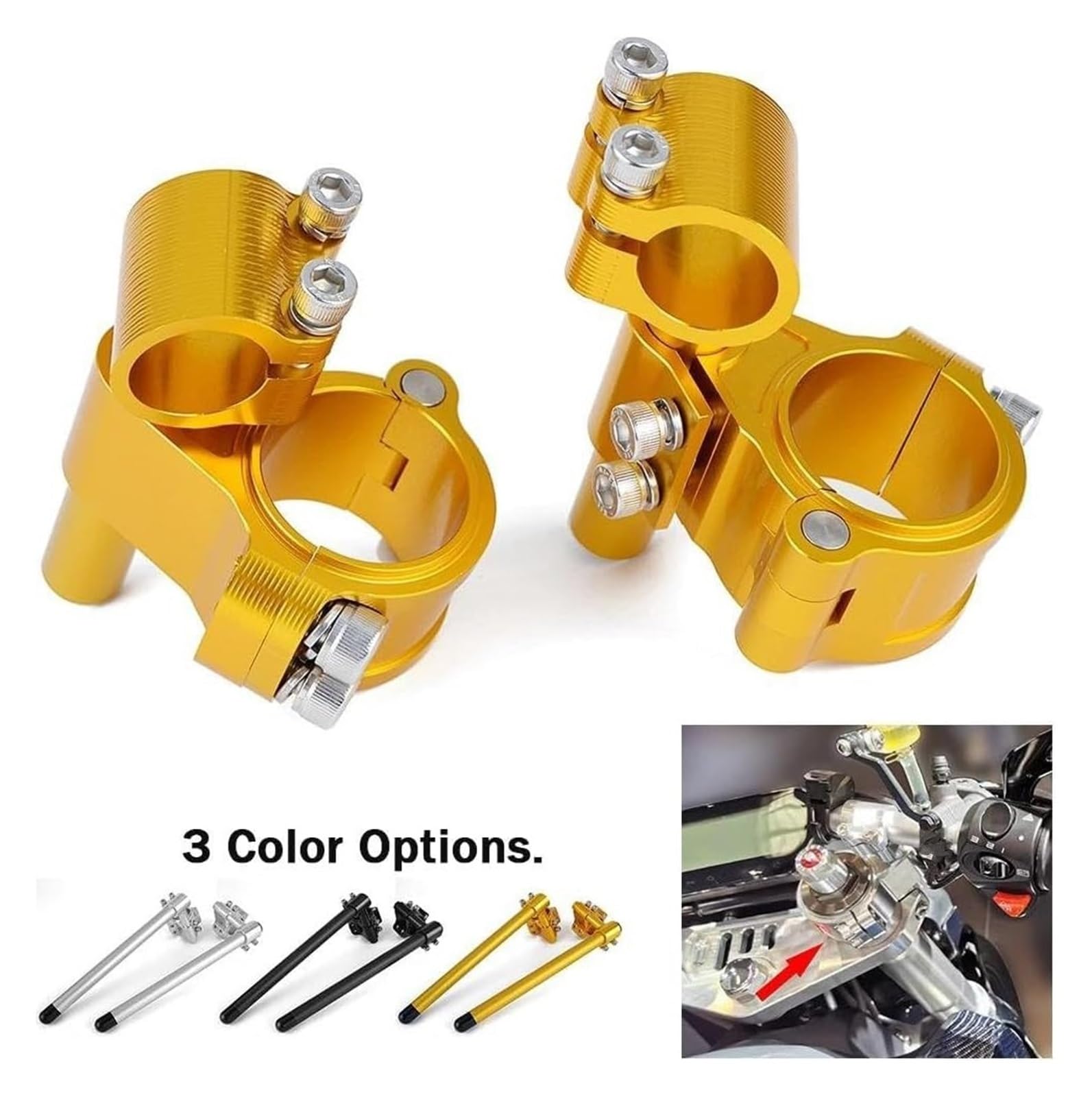 Kit De Rehausseurs Guidon 37 45 51 52 58 Mm pour Moto Course Surélevé Fixation Réglable Collier Serrage pour Fourche Rehausse De Guidon