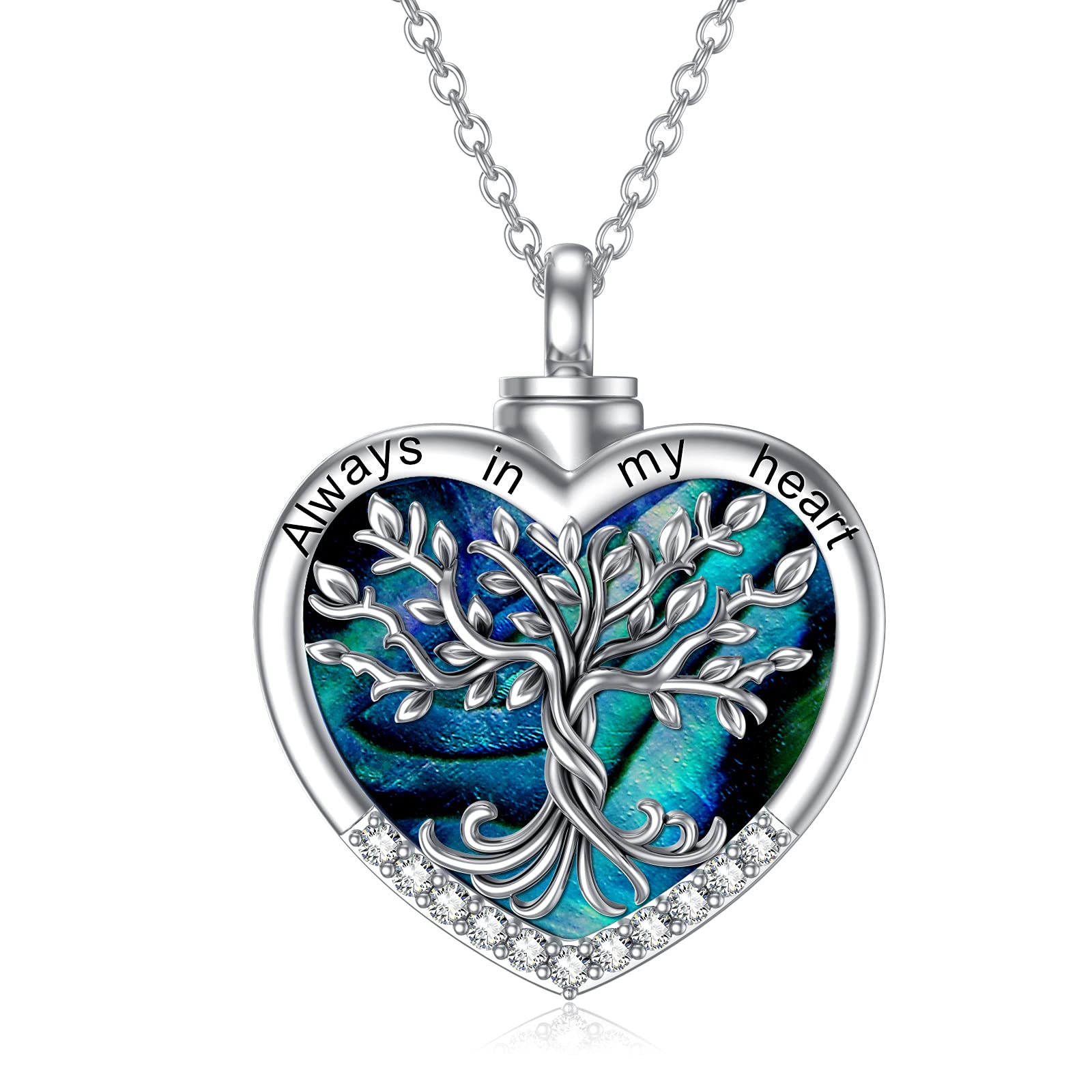 TOUPOP Tree of Life Urn Necklaces for Ashes 925 Sterling Silver Heart Cremation Jewelry Memorial Keepsake Jewelry with Funnel Filler for Women Men