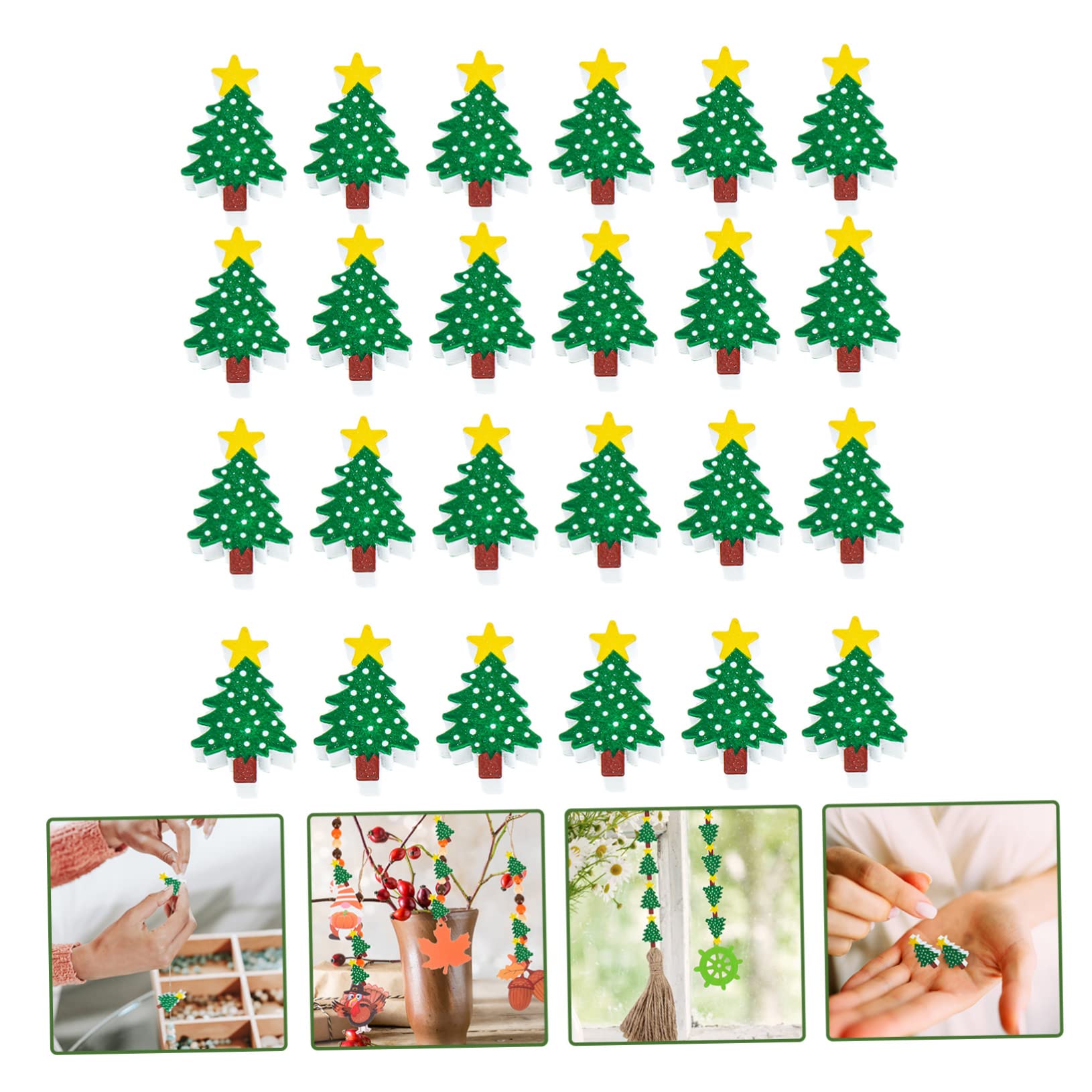 ABOOFAN 150pezzi Perline Di Legno Forma Di Albero Di Natale Per Decorazioni Fai Te Per Creazioni Artigianali e Decorazioni Natalizie Legno Resistente Per Festeggiamenti e Abbellimenti