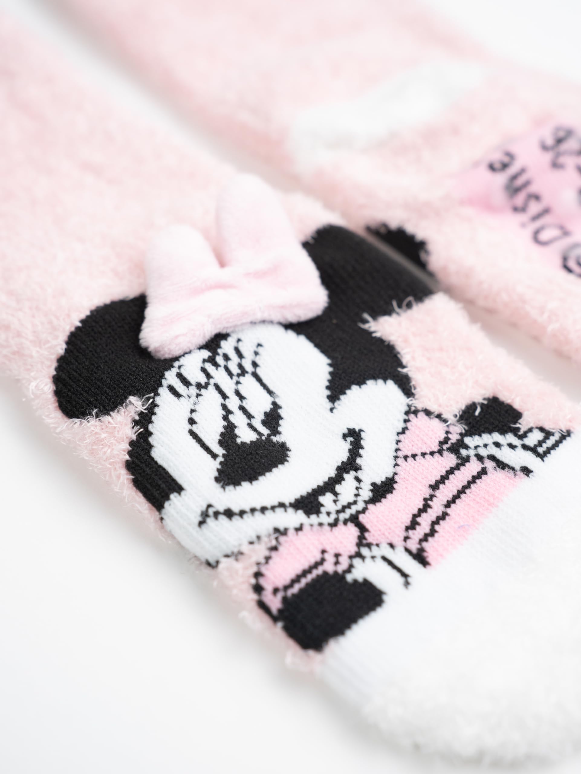 Disney Minnie Mouse 3D ABS Kuschelsocken für Mädchen - Flauschige Kinder Wintersocken Stoppersocken antirutsch Socken Rosa/Beige (2er Pack)