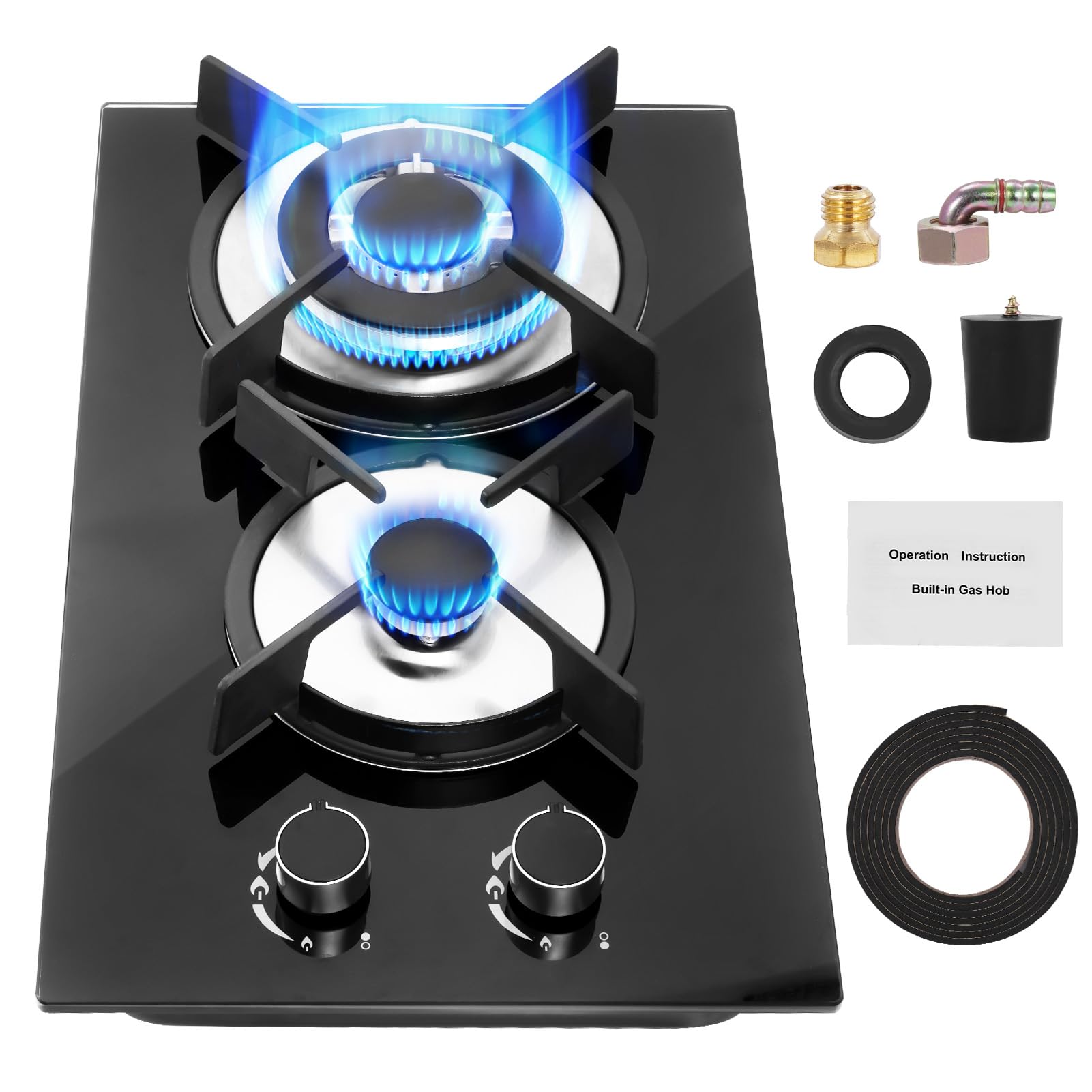 Victoam 7400W Gas Hobs 4 Burners, NG/LPG Convertible Induction Hob, 60cm Built-in Tempered Glass Panel, Electronic Lgnition + Flame Failure Protection (Black) — view 10