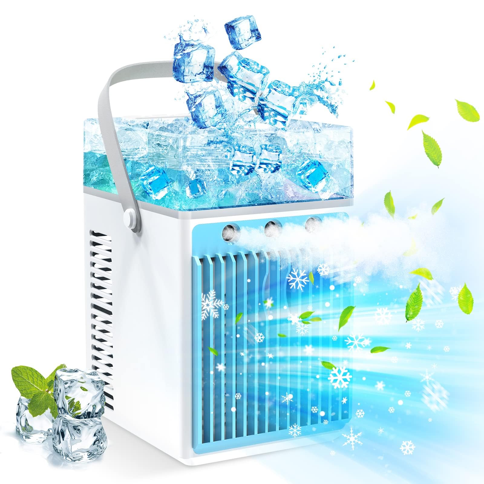 Portable Air Conditioner, 5 in 1 Air Cooler Mini Air Conditioner Fan Air Humidifier Aroma Diffuser Colorful Night Light, Portable Air Cooler for Home, Office, Travel, Adjustable Wind Speed Spray Mode