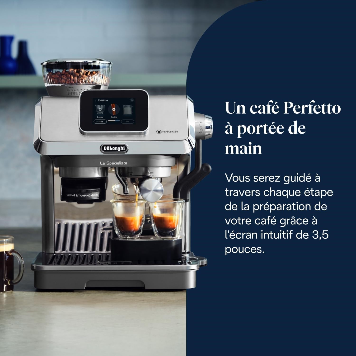 De'Longhi La Specialista Touch EC9455.M Machine à expresso avec moulin à café, fonction Cold Brew, mousseur à lait automatique ou manuel, contrôle tactile intuitif, set de bienvenue, métal