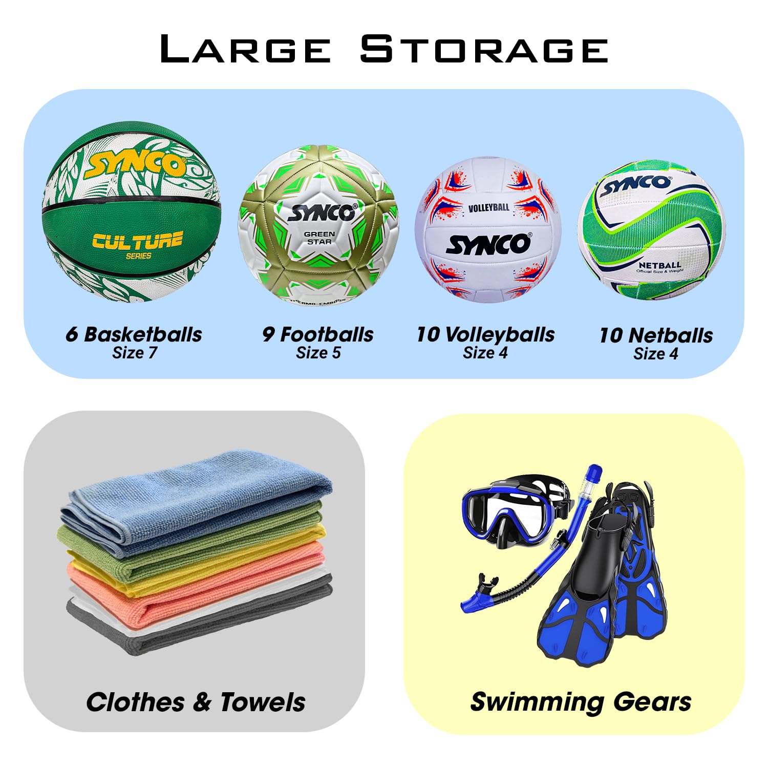 Synco XL Ball Carry Bag | 15 Balls Capacity | for Football, Basketball, Volleyball, Handball (Black) 3