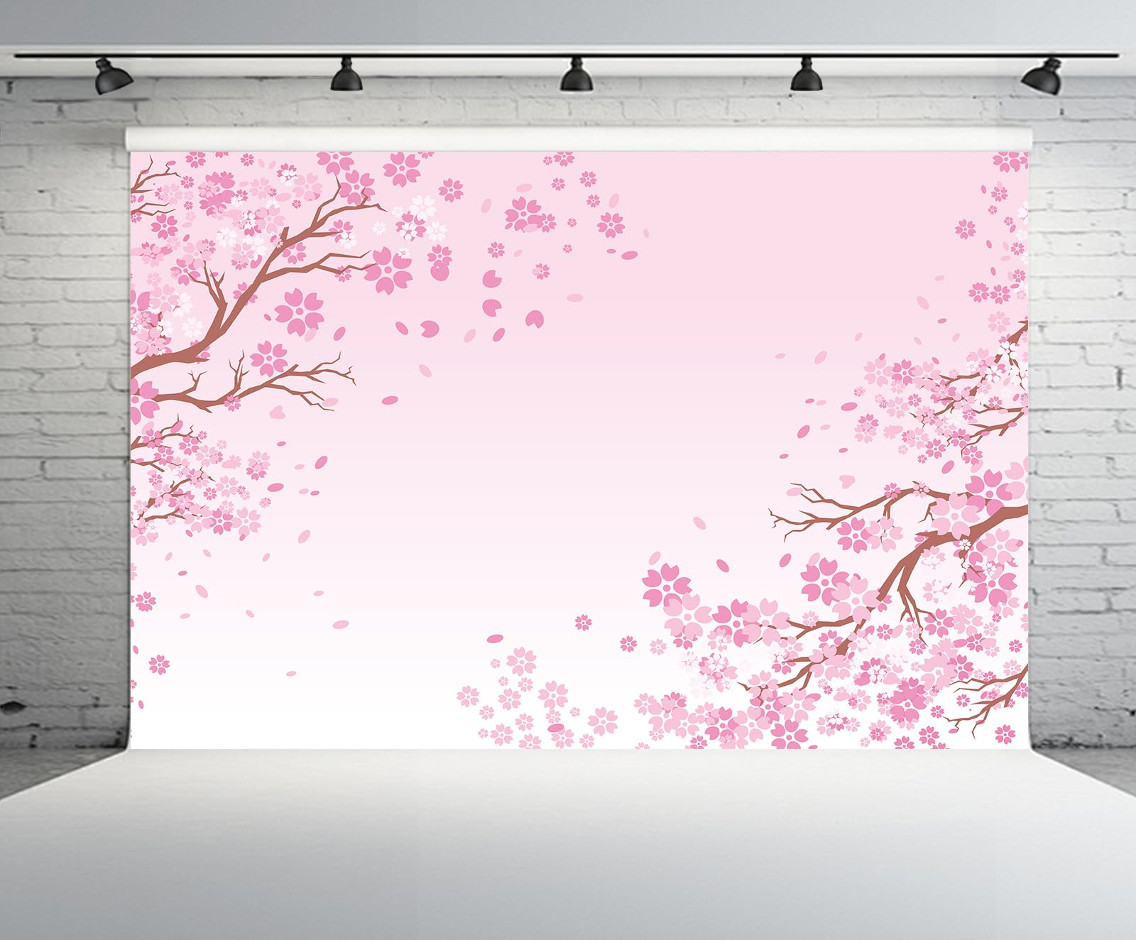 CHNYWORK 7x5ft Pink Cherry Blossoms Backdrop Spring Cherry Blossom Petals Drawing Sakura Floral Background Valentine Day Wedding Girls Woman Birthday