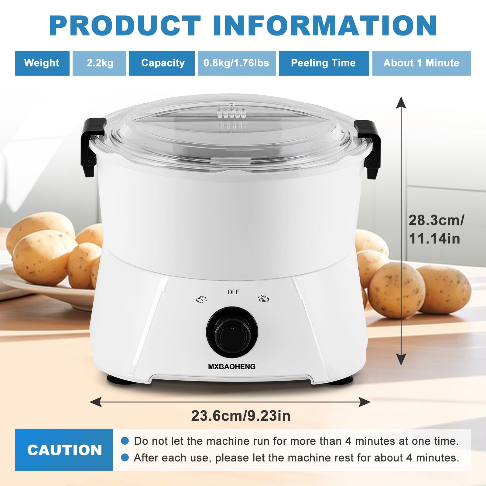 Pelapatate elettrico, affettatrice per verdure con lama e cestello, capacità 0,8 kg per pelare patate e centrifugare verdure e insalata, essiccatore per uso commerciale e domestico