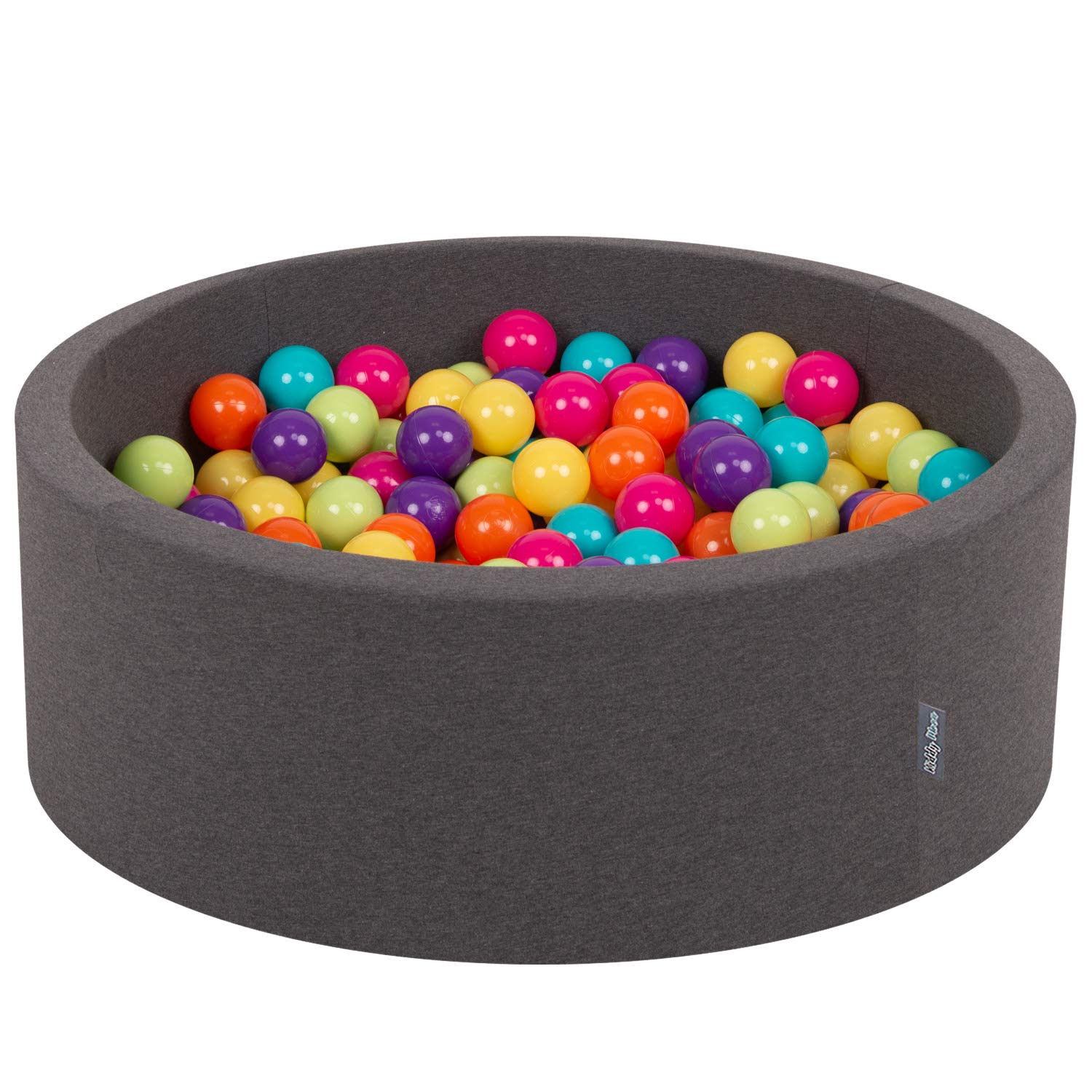KiddyMoon 90X30cm/300 Balls ∅ 7Cm / 2.75In Baby Foam Ball Pit Made In EU, D.Grey:L.Green/Yellw/Turquois/Orange/D.Pink/Purple — image 1