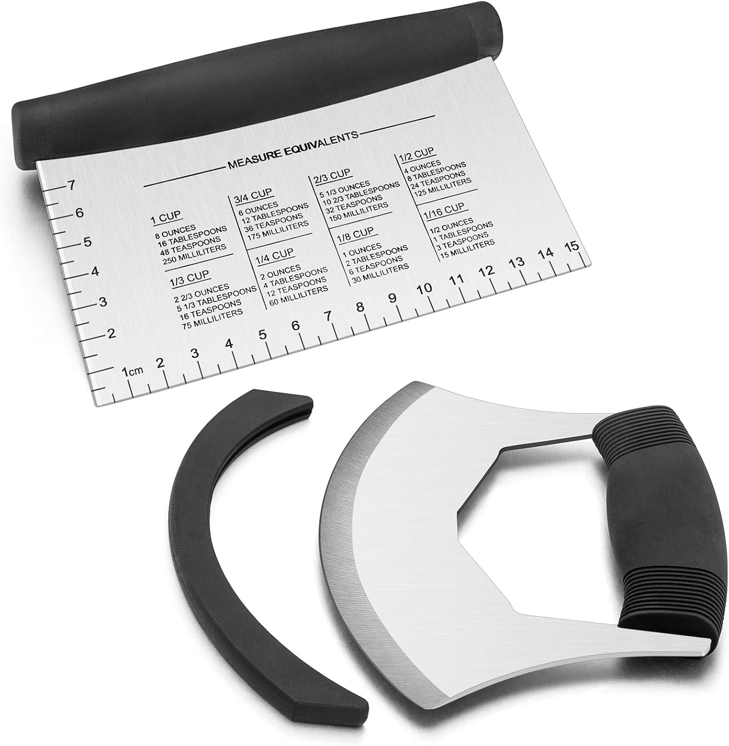 HaSteeL Bench Scraper 2Pcs, Heavy Duty Dough Chopper Cutter Mezzaluna Knife with Cover, Stainless Steel Mincing Rocker Slicer Perfect for Pastry, Vegetables, Salad, herbs, Pizza, Dishwasher Safe HaSteeL Bench Scraper 2Pcs, Heavy Duty Dough Chopper Cutter Mezzaluna Knife with Cover, Stainless Steel Mincing Rocker Slicer Perfect for Pastry, Vegetables, Salad, herbs, Pizza, Dishwasher Safe