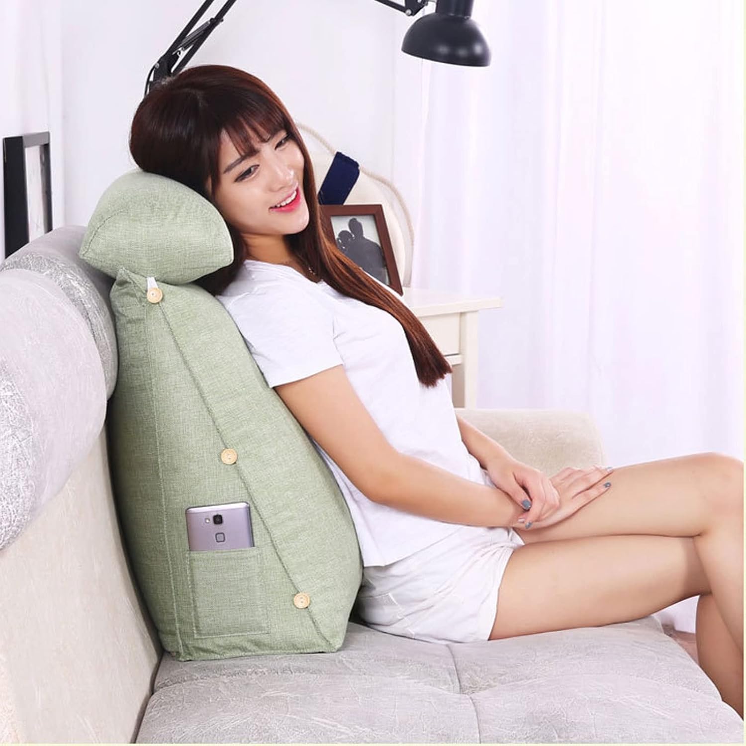 Back Pillows for Sitting in Bed for Adults Pillow for Reading in Bed with Neck Support Bed Wedge Pillow for Headboard for Twin Size Bed Machine Washable ( Color : Gray-01 , Size : 45 x 45 x 20 cm )