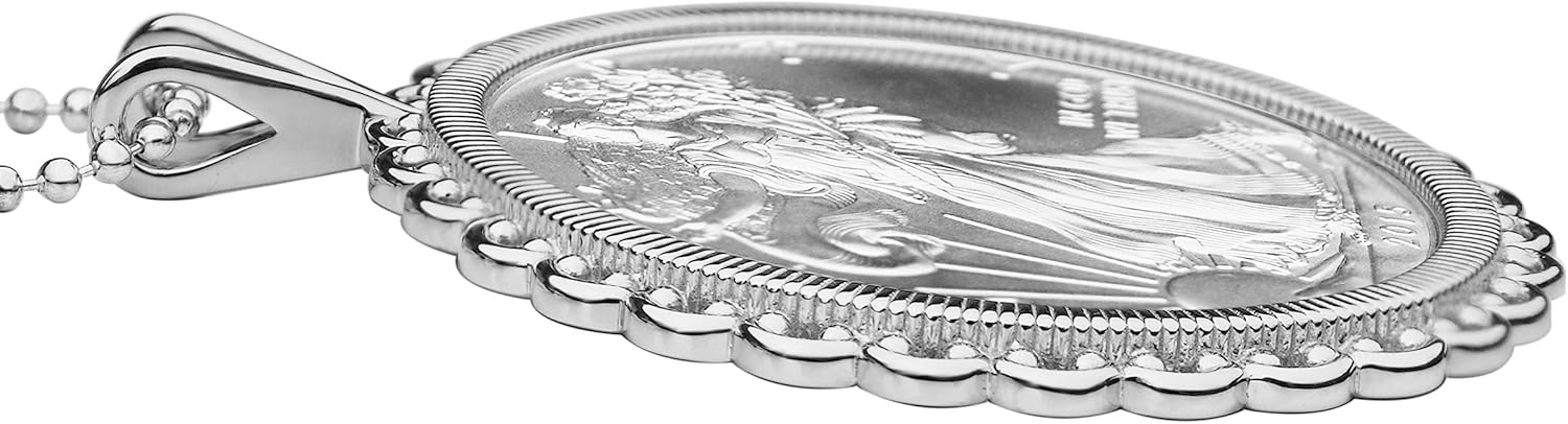 2015 US 1 Troy Oz .999 Fine Silver American Eagle Round BU Uncirculated Coin Solid 925 Sterling Silver Necklace NEW