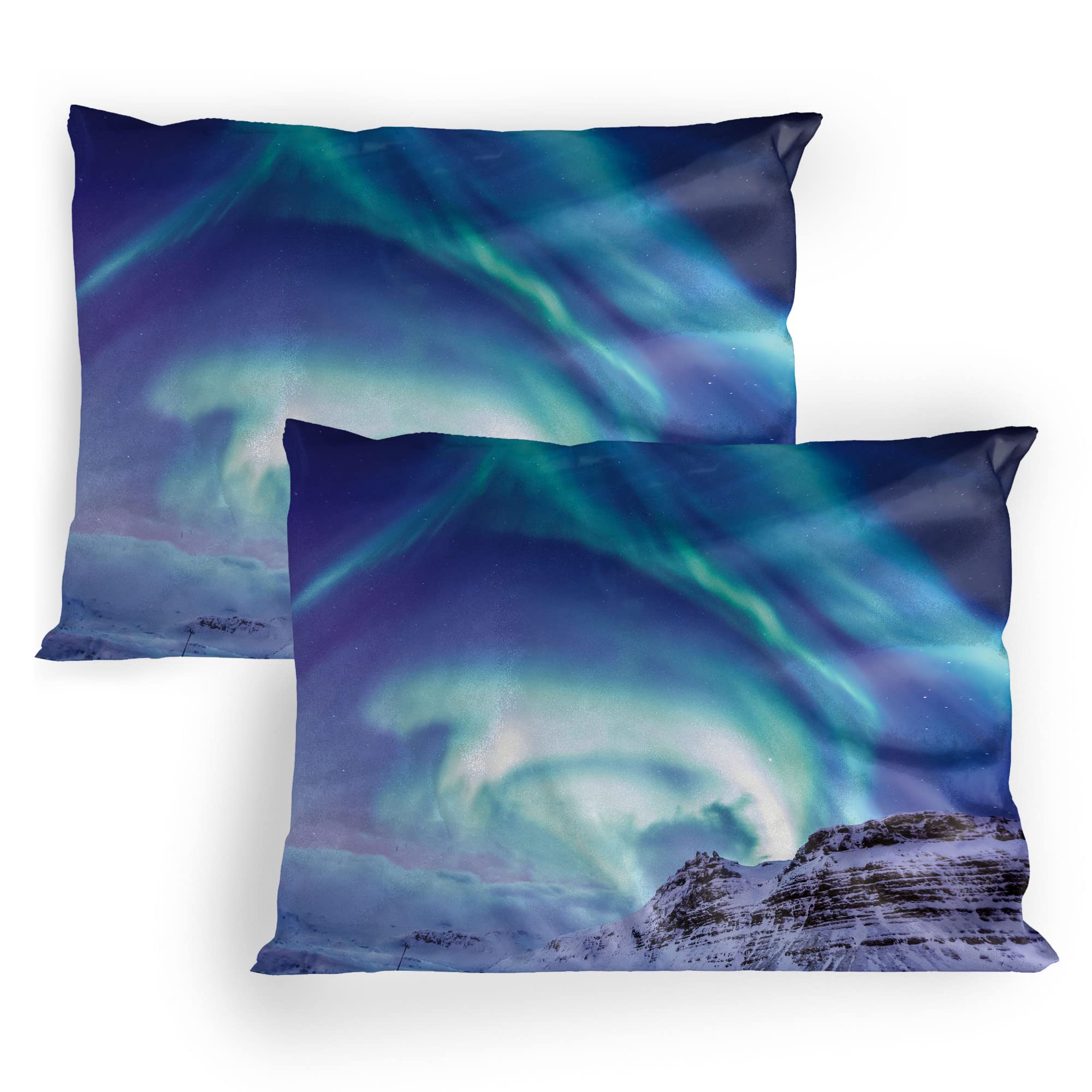 Ambesonne Winter Pillow Sham Set of 2, Aurora Borealis Kirkjufell Iceland Natural Phenomenon Northen Environment, Quality Microfiber Bedding Item for All Seasons, 36