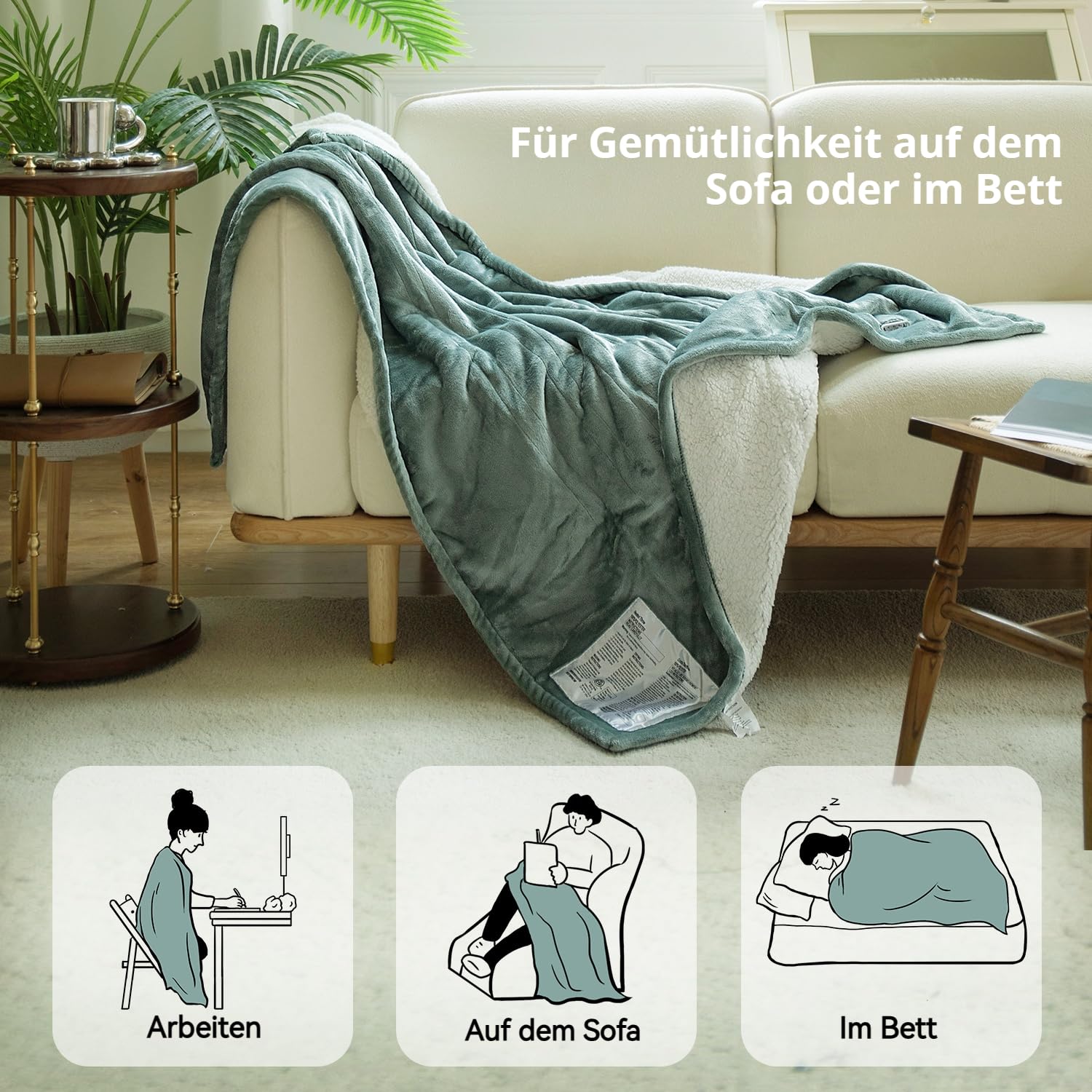 GOTCOZY Coperta Elettrica Termica 130x180cm - Coperta Riscaldante Elettrica Morbida con 6 Livelli di Temperatura Timer di Spegnimento Automatico 10 ore Risparmio Energetico(Verde)