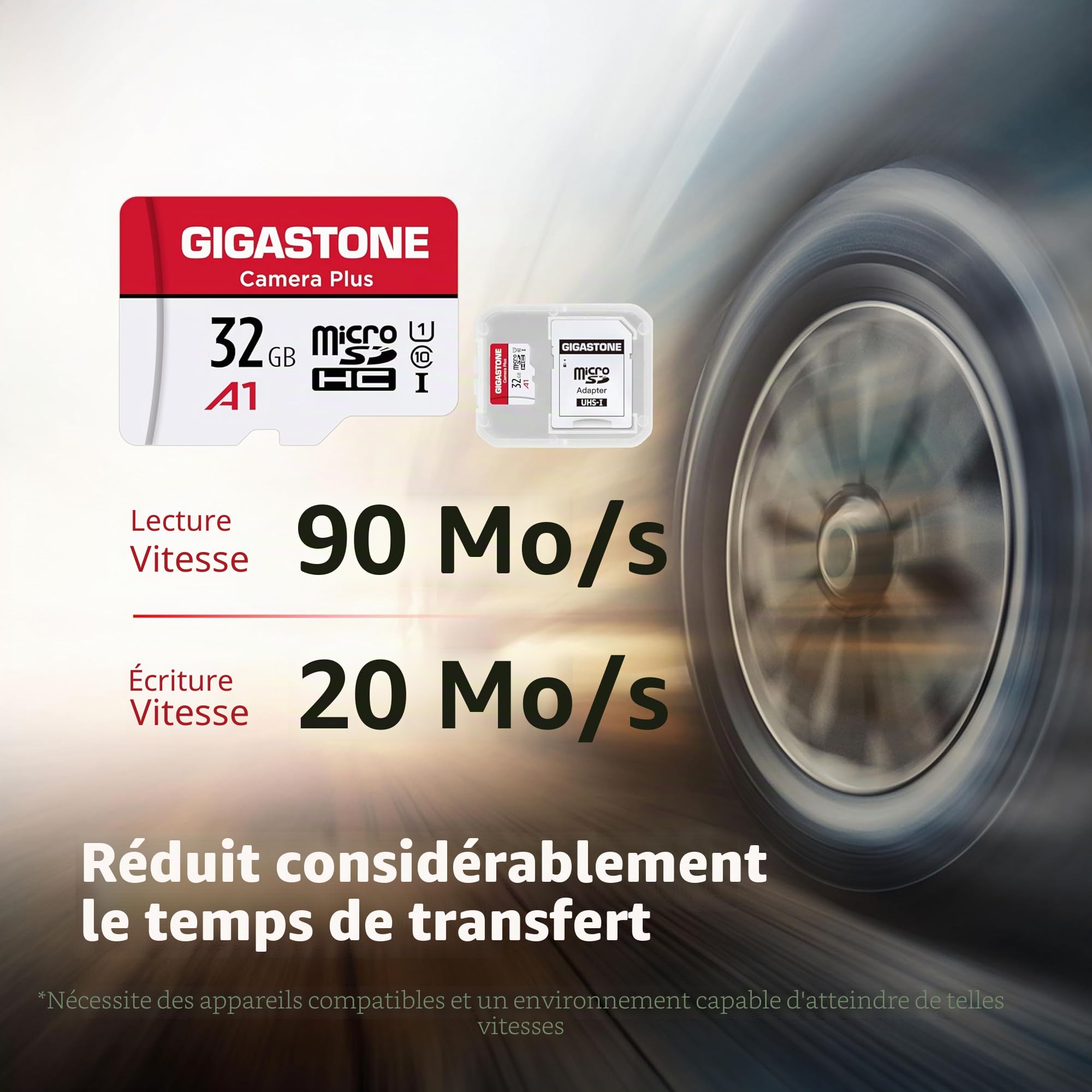 GIGASTONE Carte Mémoire 32 Go Lot de 5 Cartes, Caméra Plus Série, Vitesse allant jusqu'à 90 Mo/s. idéal pour Full HD Video Gopro Drone Caméra, U1 Carte Micro SDHC avec Mini Coque et Adaptateur