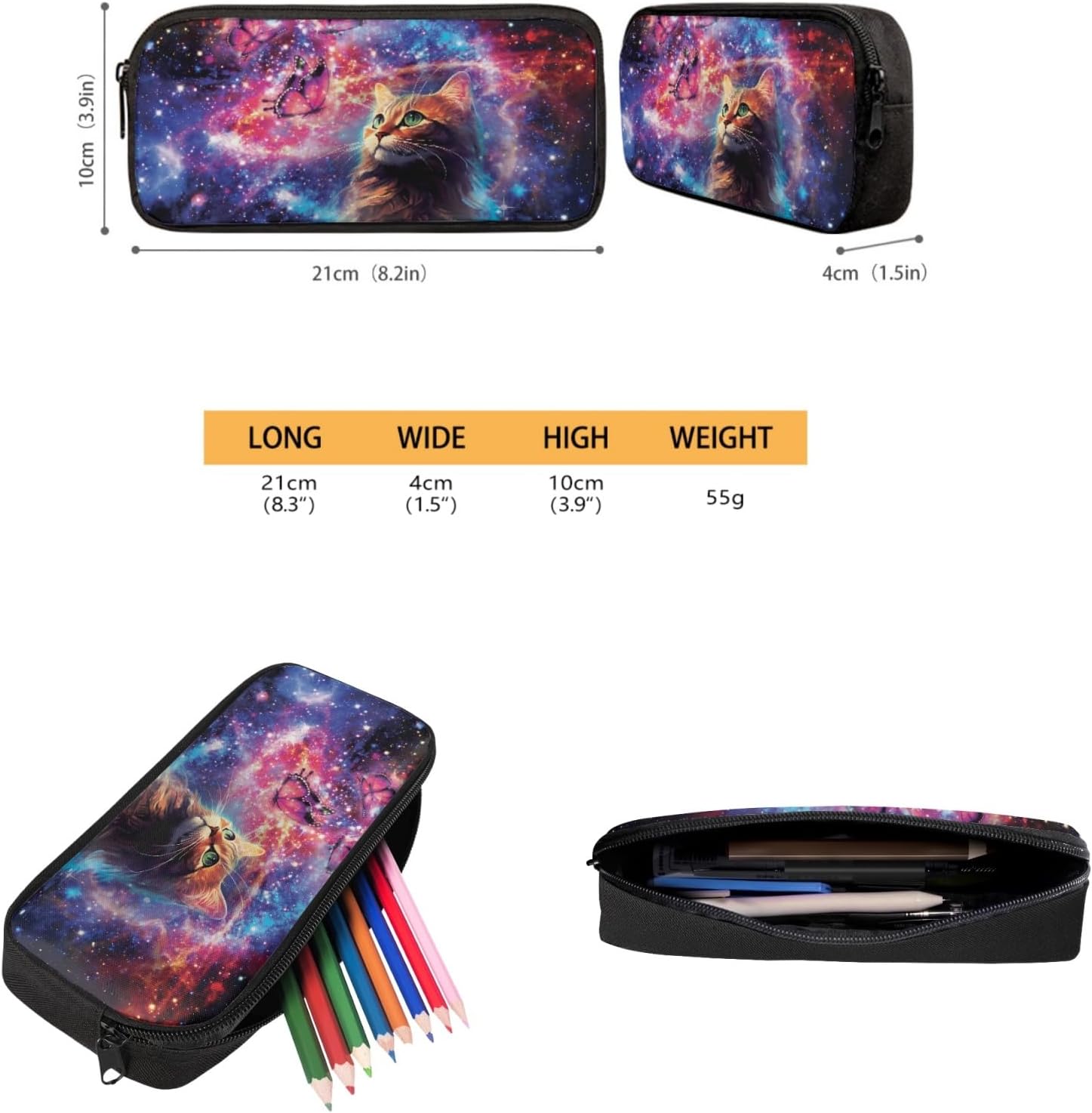 Galaxy Butterfly Cat School Bag 4 Pcs for Boys Girls 2-4 with Insulated Lunch Bag Water Bottle Carrier Bag Pencil Case for Elementary Middle School