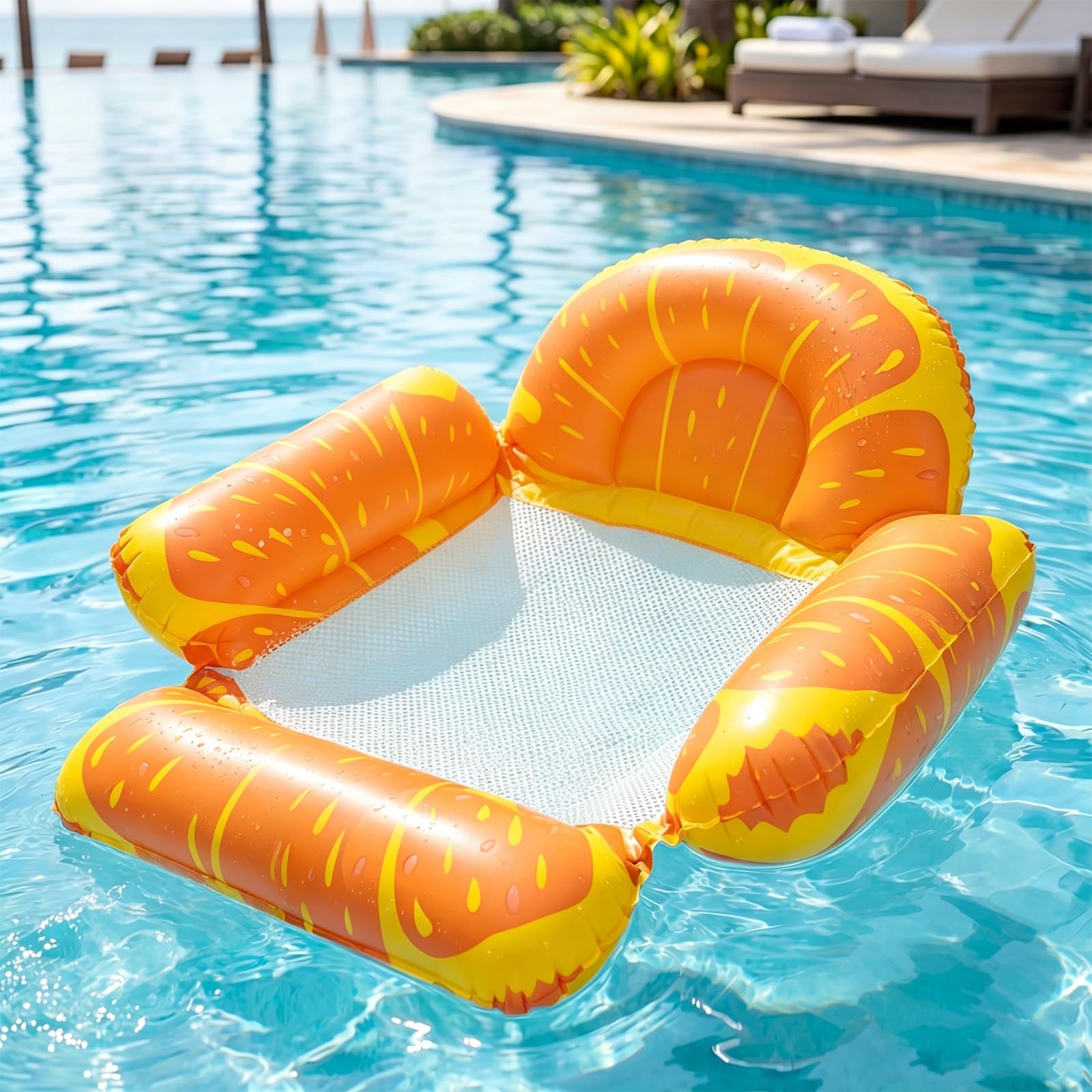 Galleggiante Gonfiabile Sdraio per Piscina, Sedia Galleggiante a Rete con Stampa Frutta, Zattera Pieghevole per Piscina, Spiaggia, Lago e Feste Estive