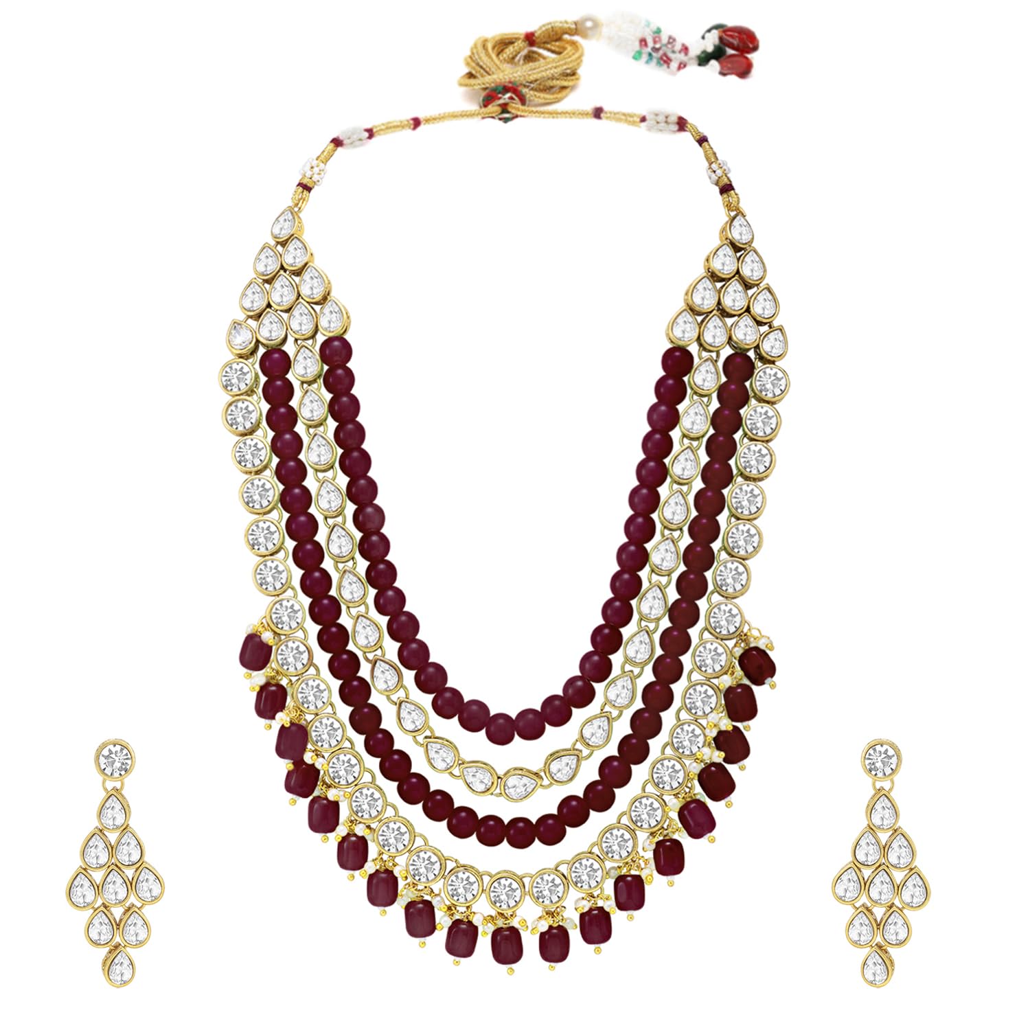 Green Gold Plated Kundan Long Necklace Earring Indian Traditional Jewellery Set for Women-image-43