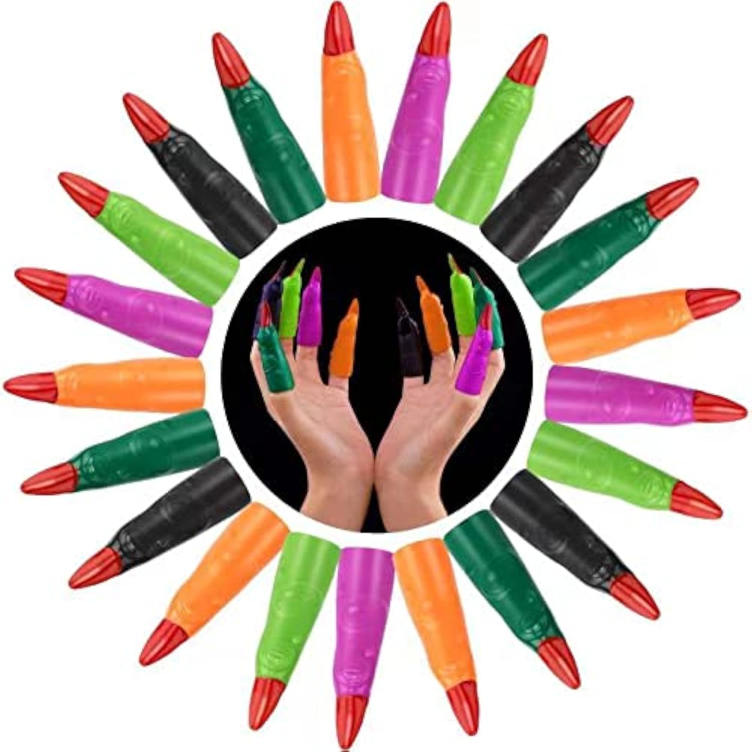 HFATMOS Finger Pointers for Kids Reading, Multicolor Witch Fingers, Finger Nail Covers for Kindergarteners, Young Readers, Cosplay Costume Party, Masquerade Decorations, 24 Pcs