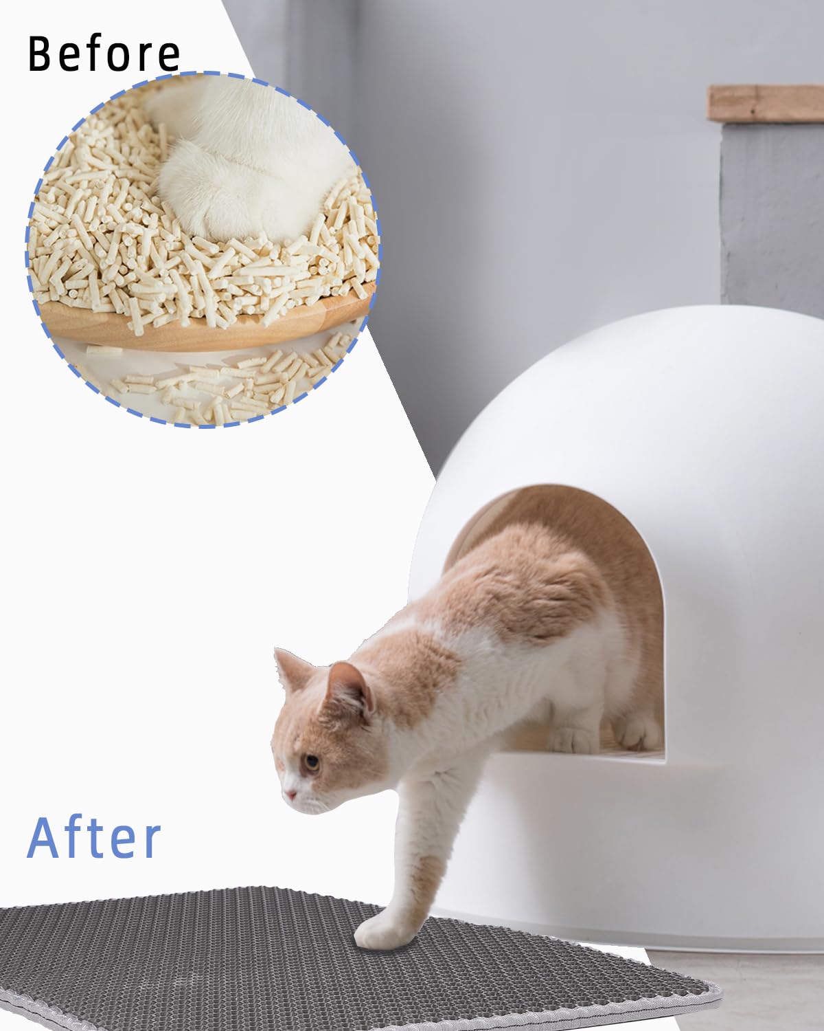 TIDEVAN 60x40 cm Tappetino Gatto Tappetino per Lettiera Gatto Tappetino per Lettiera per Gatti Grandi Fori Tappetino Impermeabile Doppio Strato Tappetino Lettiera Gatto a Nido d'Ape,Eva Materiale