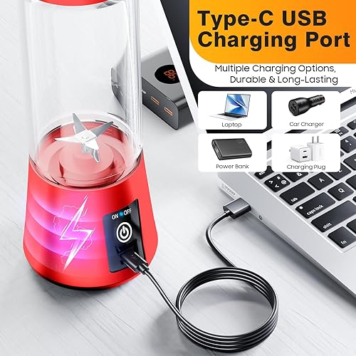 Miniatura 5 de Licuadora personal para batidos y batidos  Nueva actualización 2025, licuadora portátil inalámbrica USB-C, recargable, taza de jugo de 12.8 fl oz