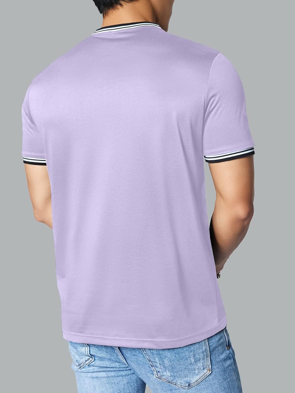 Men's T-Shirts Men Color Block Letter Graphic Contrast Trim Tee T-Shirts for Men (Color : Dusty Pink, Size : Medium)