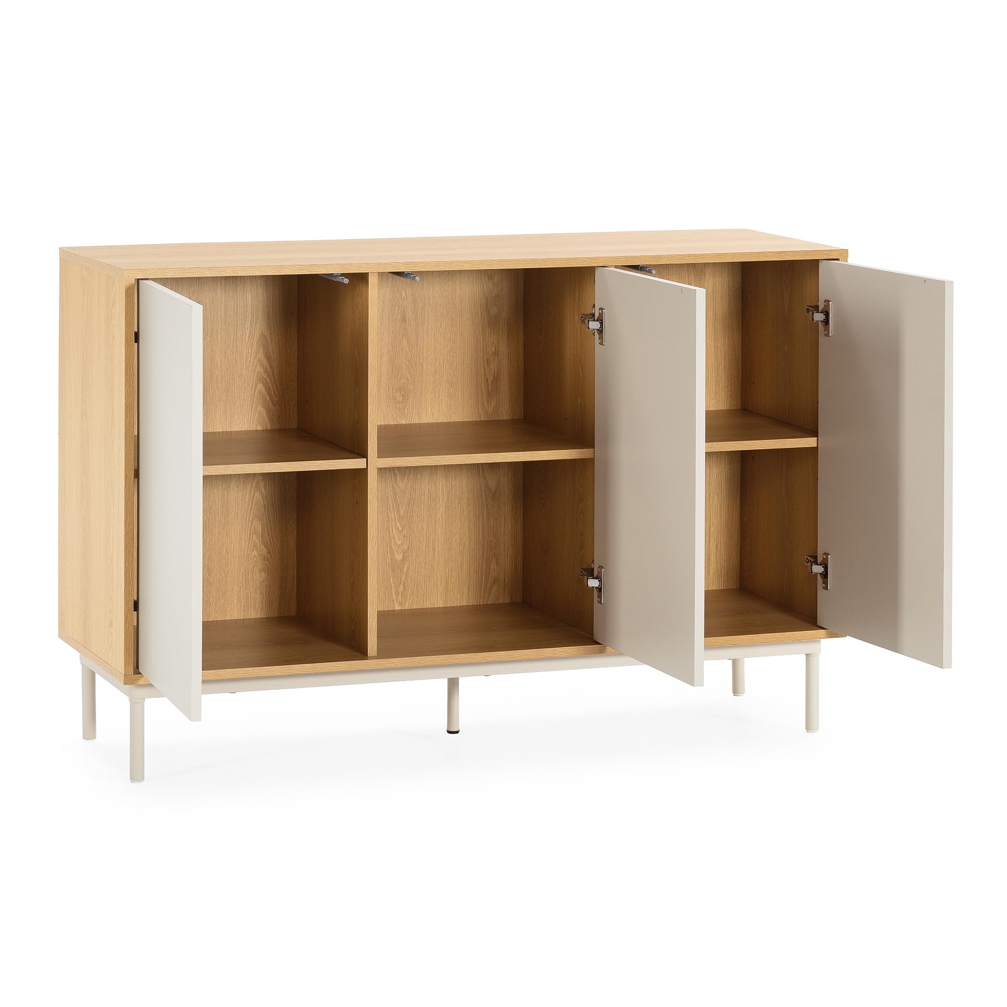 HOMN LIVING Aparador Cuzco 3 Puertas Color Roble/Gris, 120 cm (Ancho) 40 cm (Profundo) 80 cm (Altura)