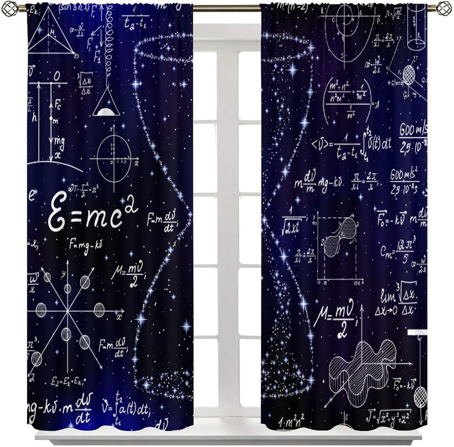 Math Formulas Curtains Starry Sky Design Geometry Graphics Education Theme Window Treatment for Kids Boys Girls Bedroom Living Room Study Drapes 2 Panels Total Size 52 x 84 Inch