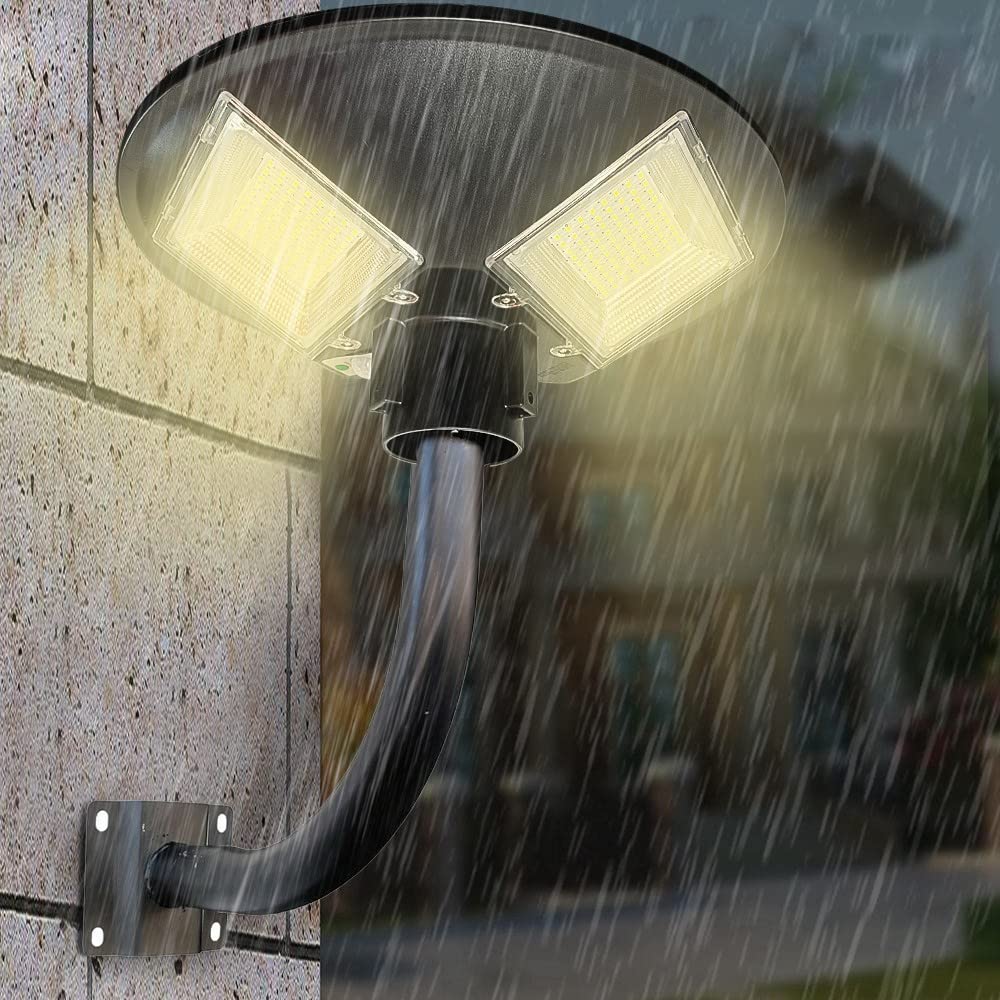 Mediawave Store - Faro Solare Stradale con Palo Curvo da Parete e Telecomando, Illuminazione per Esterni, Pannello Solare, Luce Bianca, Luce per Garage Parcheggio Giardino Vialetto, 55x13Ccm, 053004