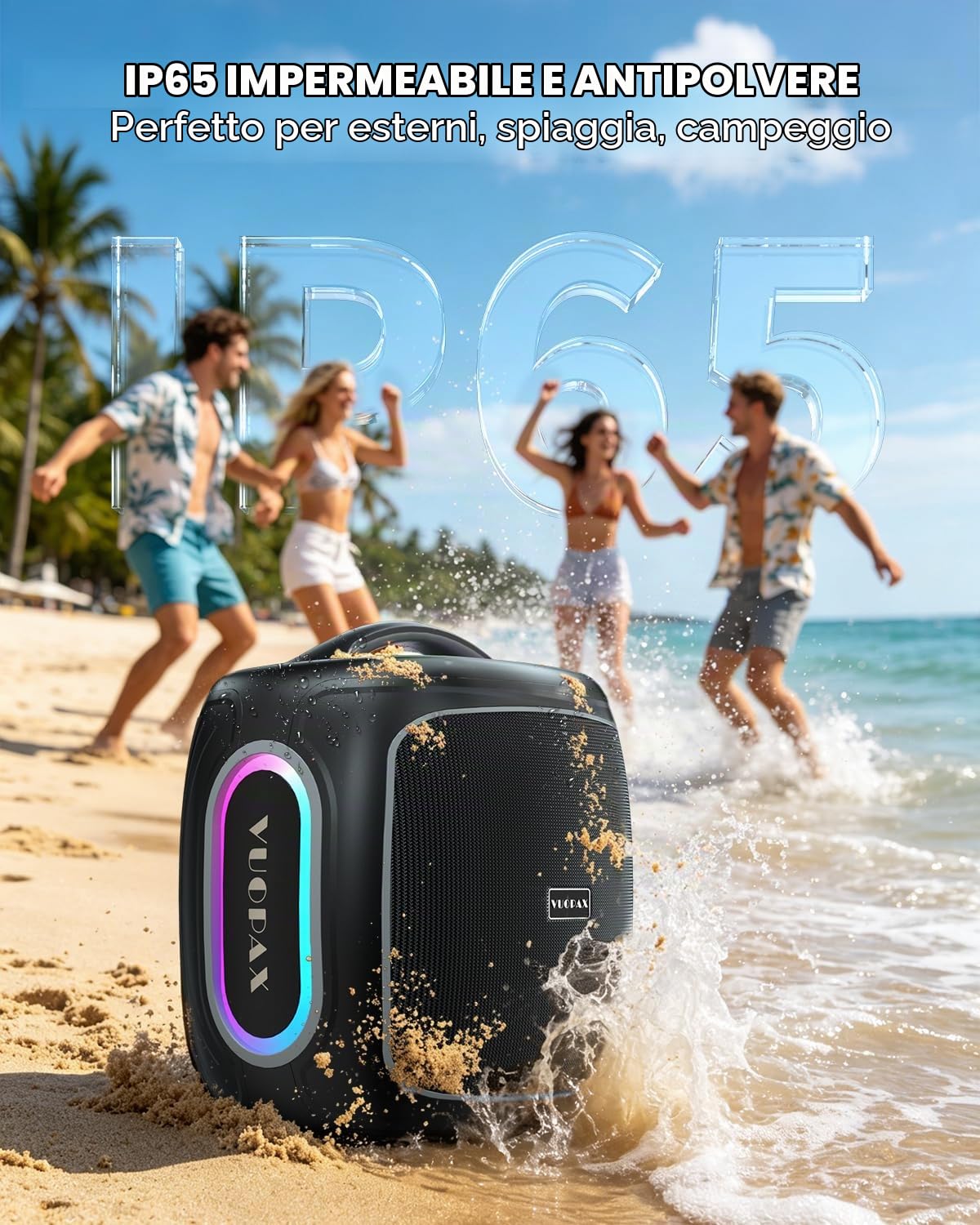 Cassa Bluetooth Portatile Potente 200W Peak Altoparlante Speaker Woofer 6,5 | Trasportabile con Maniglia, Bassi Potenziati, 30 Ore, Bluetooth 5.4, TWS, IP65, Luci RGB, per Campeggio, Giardino e Feste