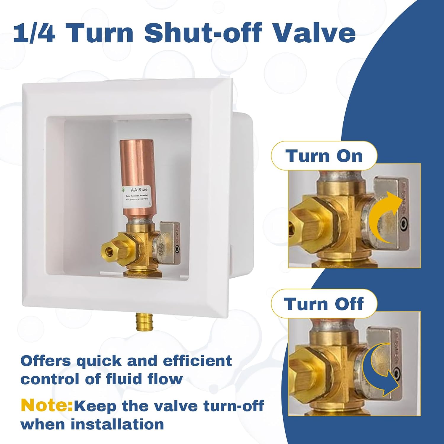 (Pack of 1) GUOFIS Icemaker Outlet Box with Pre-installed 1/4-Turn Ball Valve,Copper Water Hammer(1/2" PEX Crimp Inlet X 1/4" OD Compression Outlet)