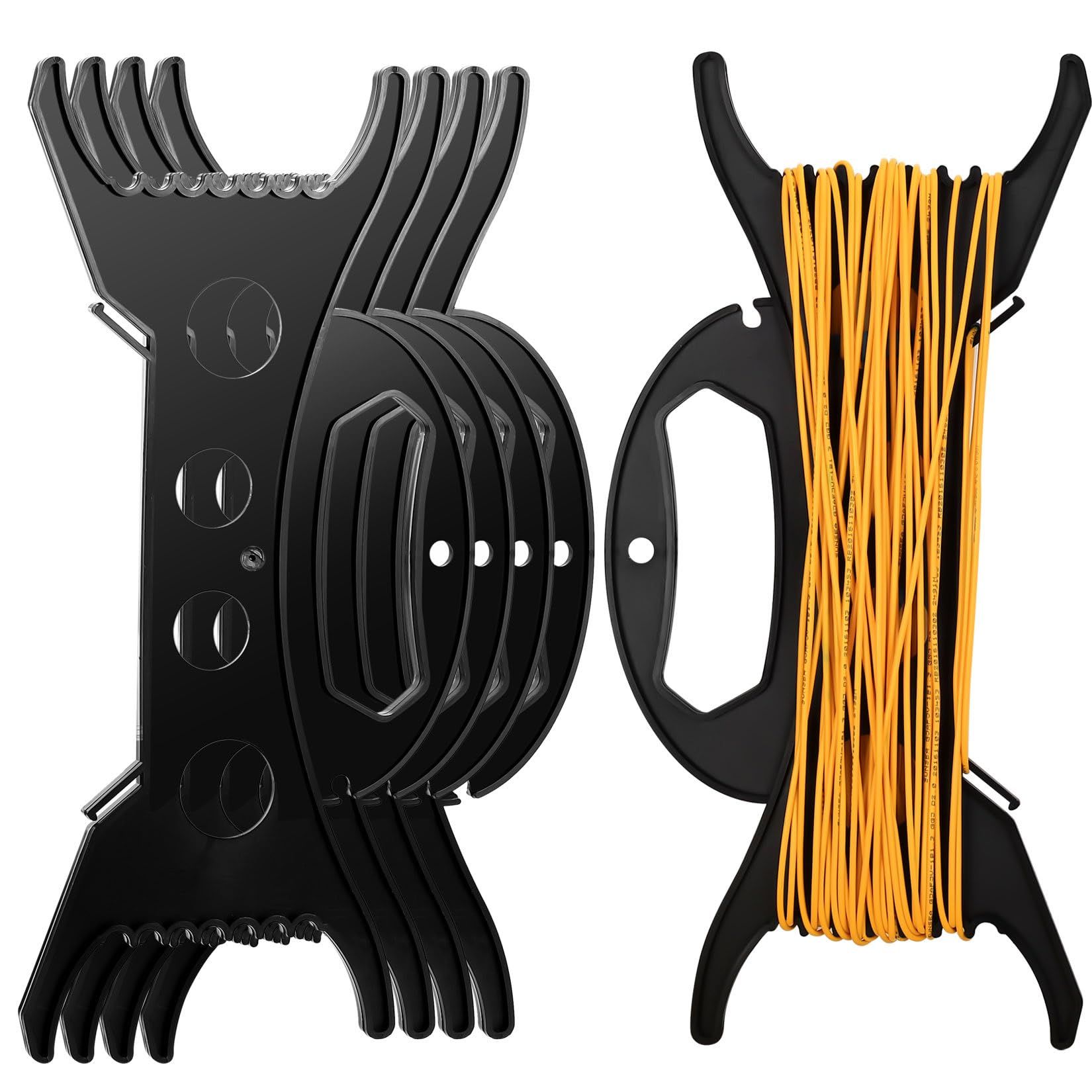 4 Pcs Enrollador de Cable de Plástico, Carretes Enrolladores de Cables, Organizador de Cables Alargadores para Hogar, Oficina, Luces Navideñas, Cintas, Cuerdas, Electrónica (Negro)
