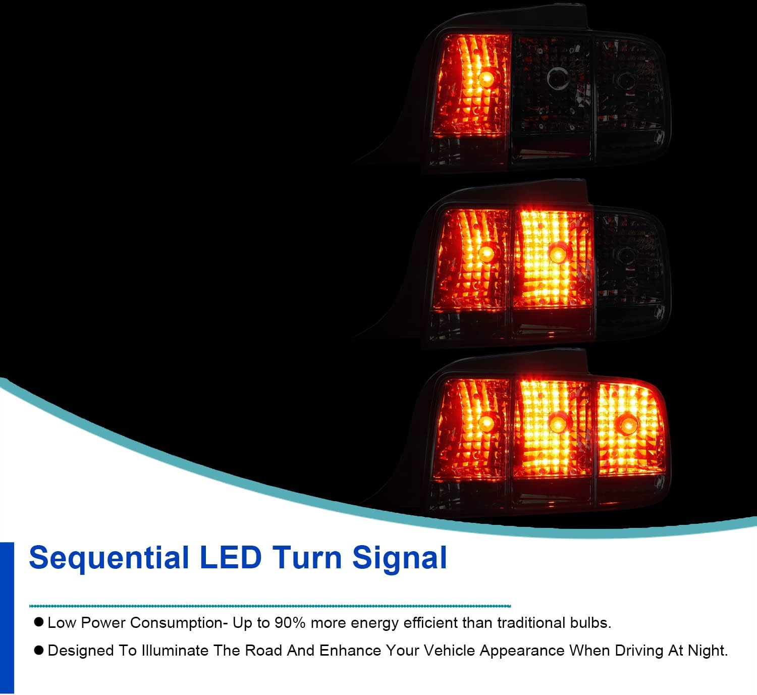 SPEC-D TUNING Smoke Sequential Tail Lights Compatible with 2005-2009 Ford Mustang, Left + Right Pair Assembly