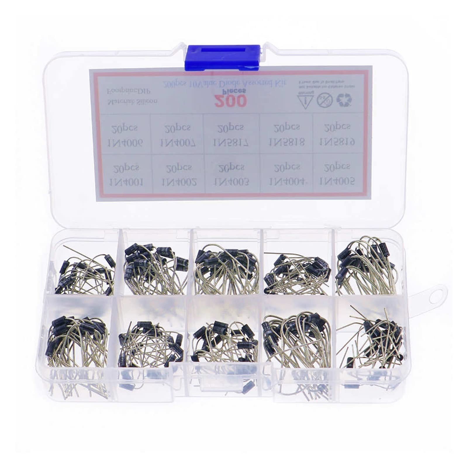 Caja de Kit Surtido de diodos Dip de 10 valores de 200 Piezas 20 Piezas de Cada Valor 1N4001-1N4007 1N5817-1N5819