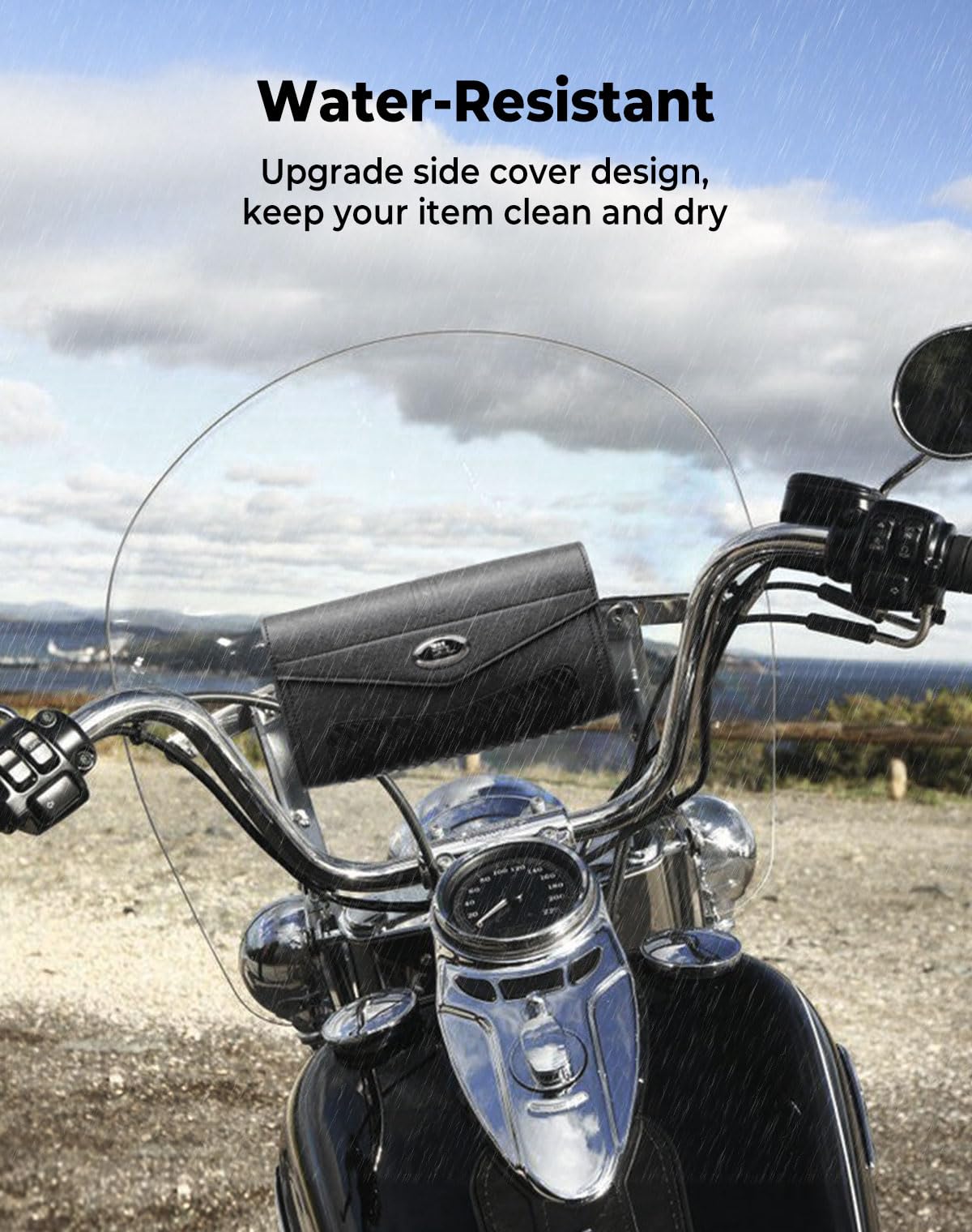KEMIMOTO Sac à outils en cuir clouté pour pare-brise de moto compatible avec Touring Road King Softail 1995-2024
