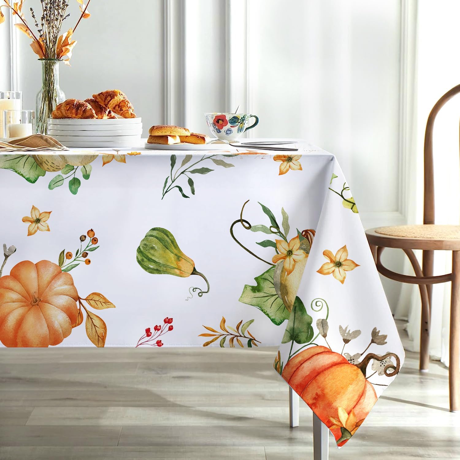 Yersion Fall Pumpkins Tablecloth Autumn Maple Leaves