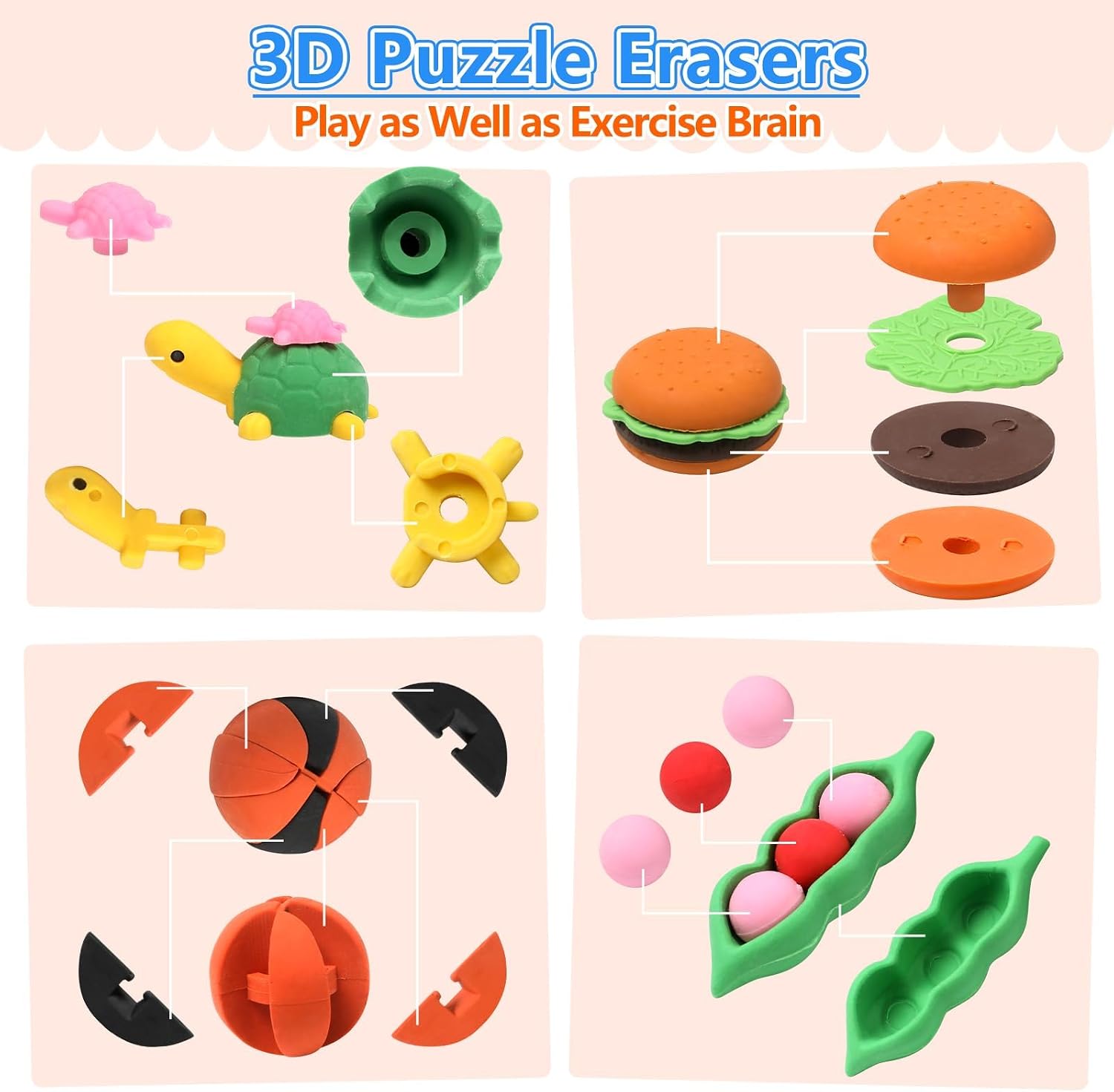 50 Pack Animal Erasers for Kids - Desk Pets Back to School Supplies | 3D Puzzle Cute Pencil Erasers Classroom Rewards Treasure Box Toys for Classroom Must Haves Party Favors for Kids