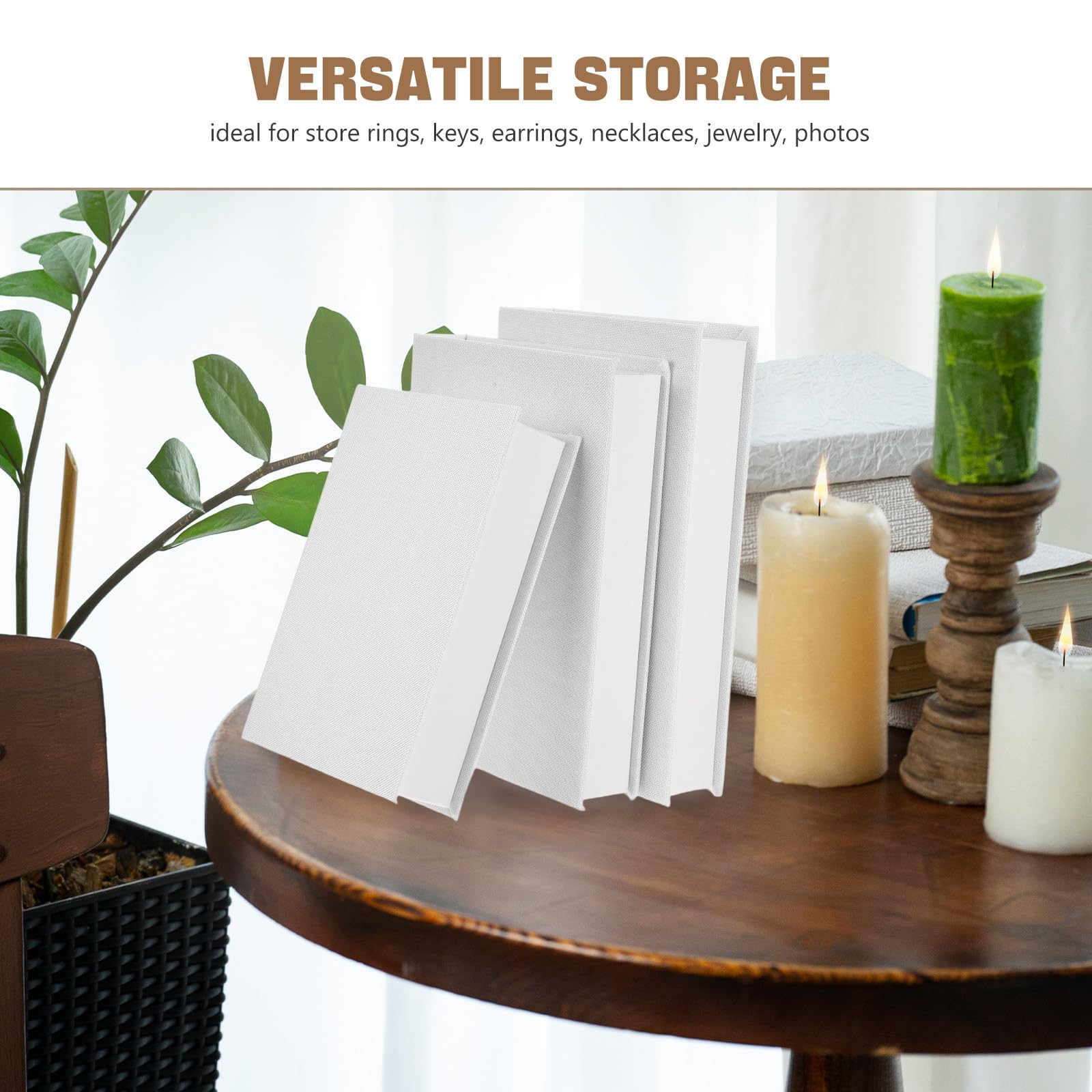 Uonlytech 3piezas Cajas Decorativas de Lino con Diseño de Volumen Falso Almacenamiento Compacto con Compartimento Oculto para Estanterías Escritorios y Decoración de Hogar y Oficina