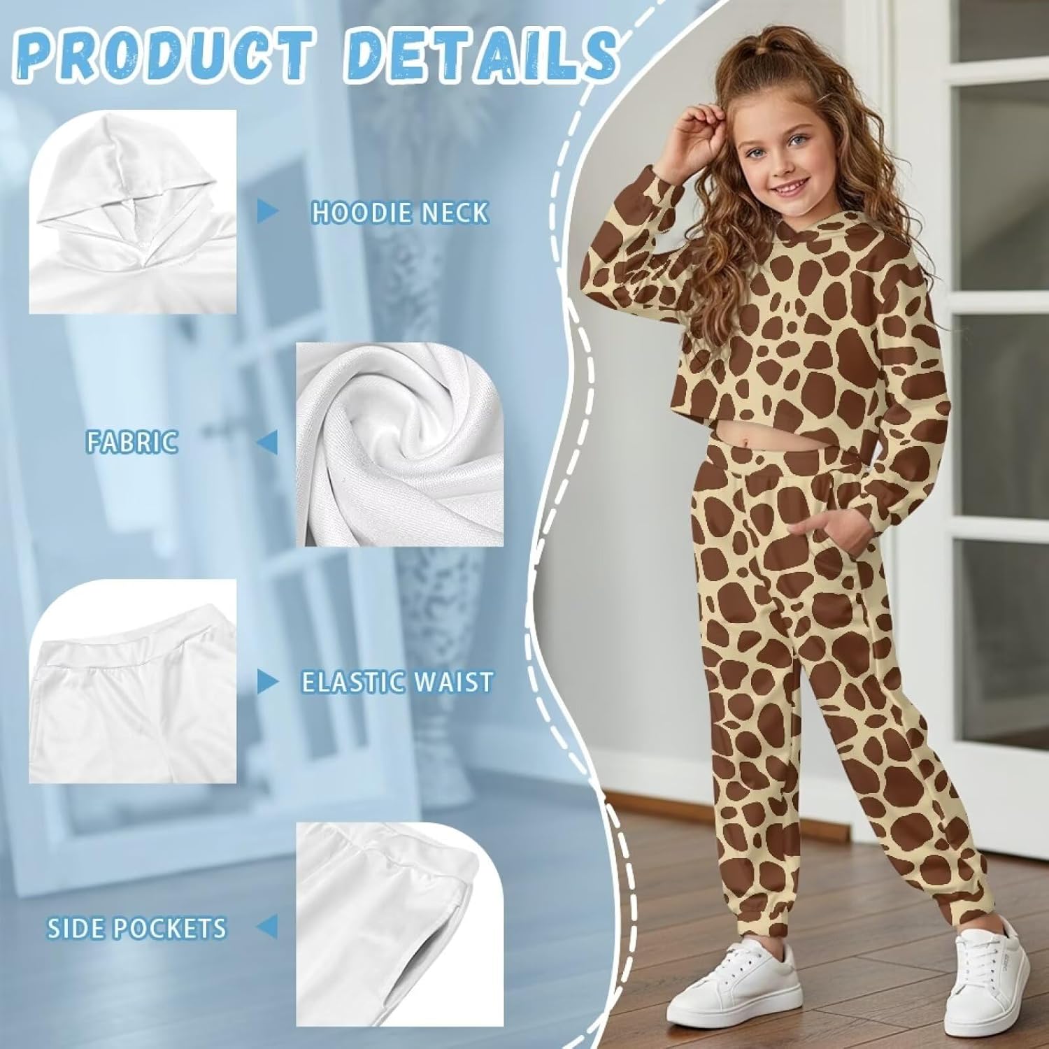 Xpyiqun Tracksuits Size 4-13 Years Outfits for Girls Graphic Sweatshirt and Sweatpants Kids Crop Hoodies 2PCS