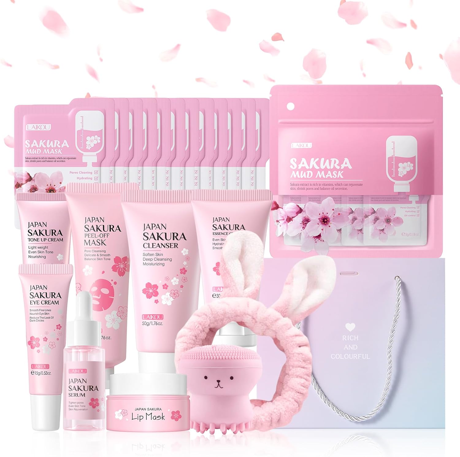 Japan Sakura huidverzorgingsset, huidverzorgingsset voor tienermeisjes, Japan Sakura huidverzorgingsset voor meisjes en vrouwen, huidverzorgingssets en -kits dagelijkse verzorging alles in één