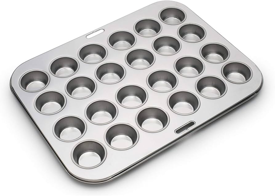 Fox Run Mini Muffin and Cupcake Pan, 24 Mini Cups, Stainless Steel Baking Pan, 10.5 x 13.75 x 1.5 inches