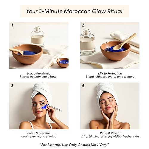 Miniatura 3 de Polvo marroquí de Nila  Máscara de arcilla azul natural para cara, cuerpo y cabello  Exfolia para una piel brillante y tonificada uniforme  Cuidado