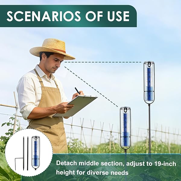 Rain Gauge for Outdoor, Freeze Proof Water Gauge Adjustable Height Rain Catcher Measure, Dual Scale Accurate Rainfall Measurement Tool for Outdoor Yard, Garden, Lawn, Farm & Golf Course - Easy to Read - 4