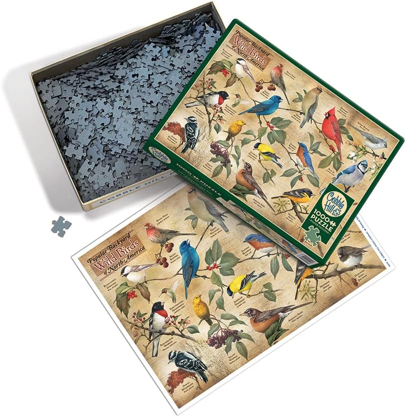 Cobble Hill 1000 Piece Puzzle - Popular Backyard Wild Birds of North America - Sample Poster Included